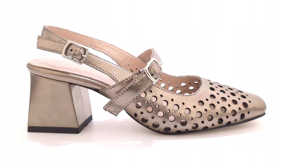 Zlaté dámské kožené sandály na podpatku Bombonella 035.24-02604 r40