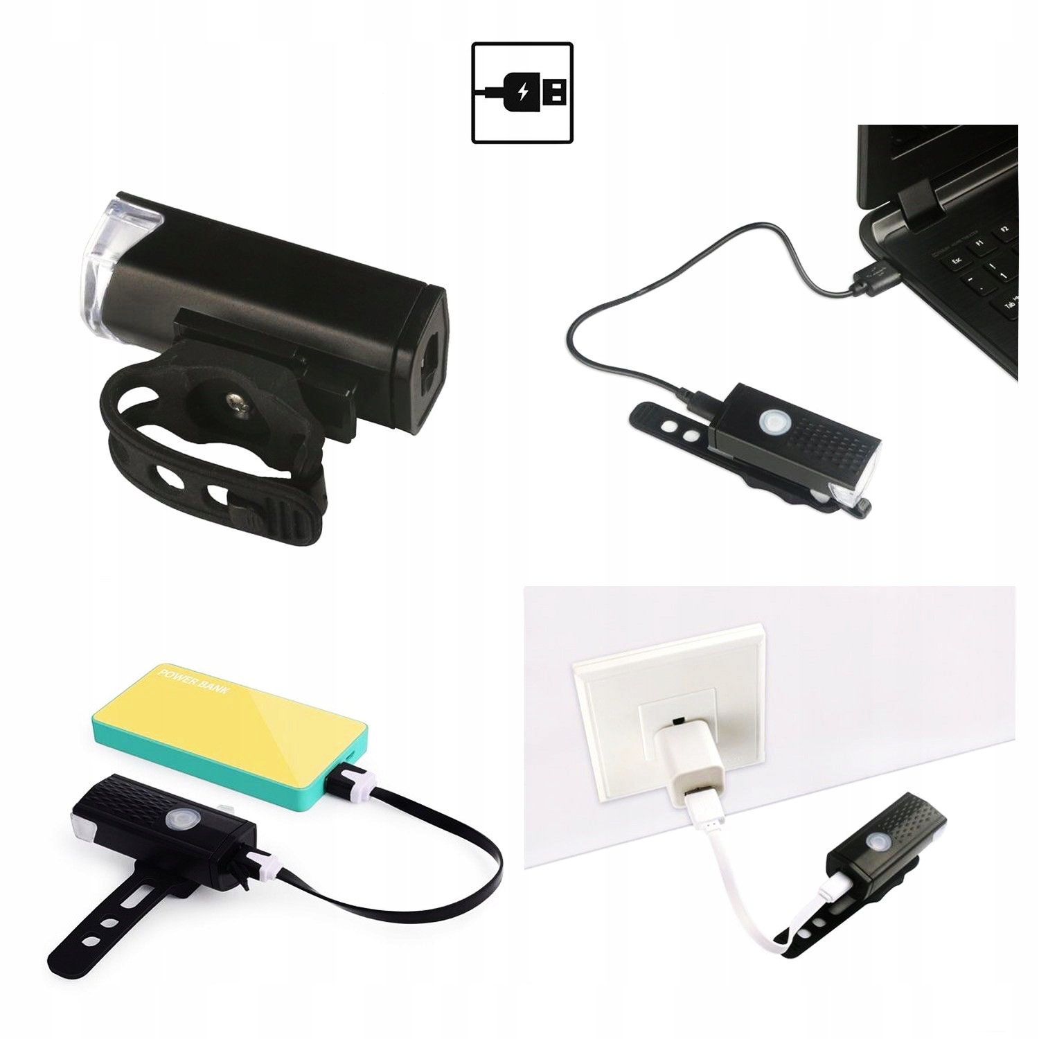 LAMPKA ROWEROWA PRZEDNIA + TYLNA LED ROWER KIEROWNICĘ KLUCZ ROWEROWY PŁASKI Waga 300 g