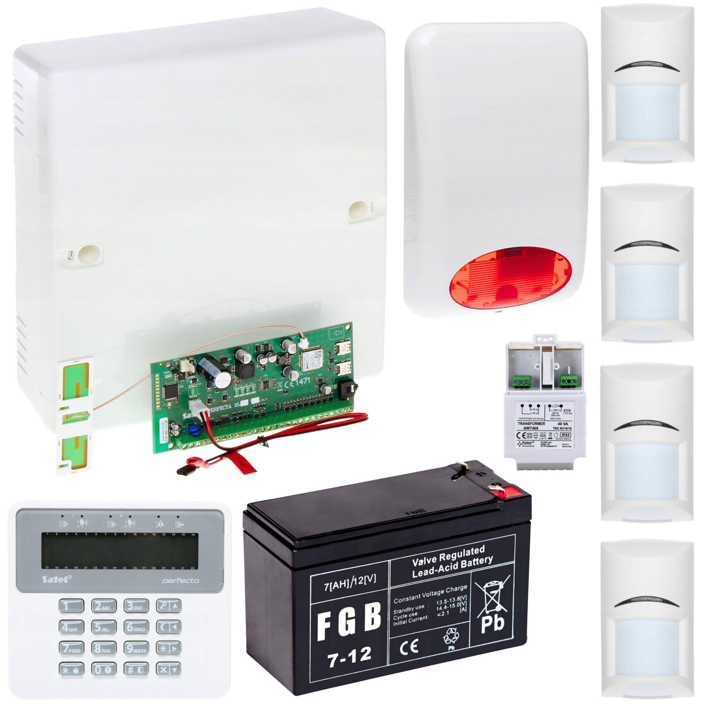 Sada alarmová ústředna klávesnice signalizátor 4x pohybový detektor akumulátor