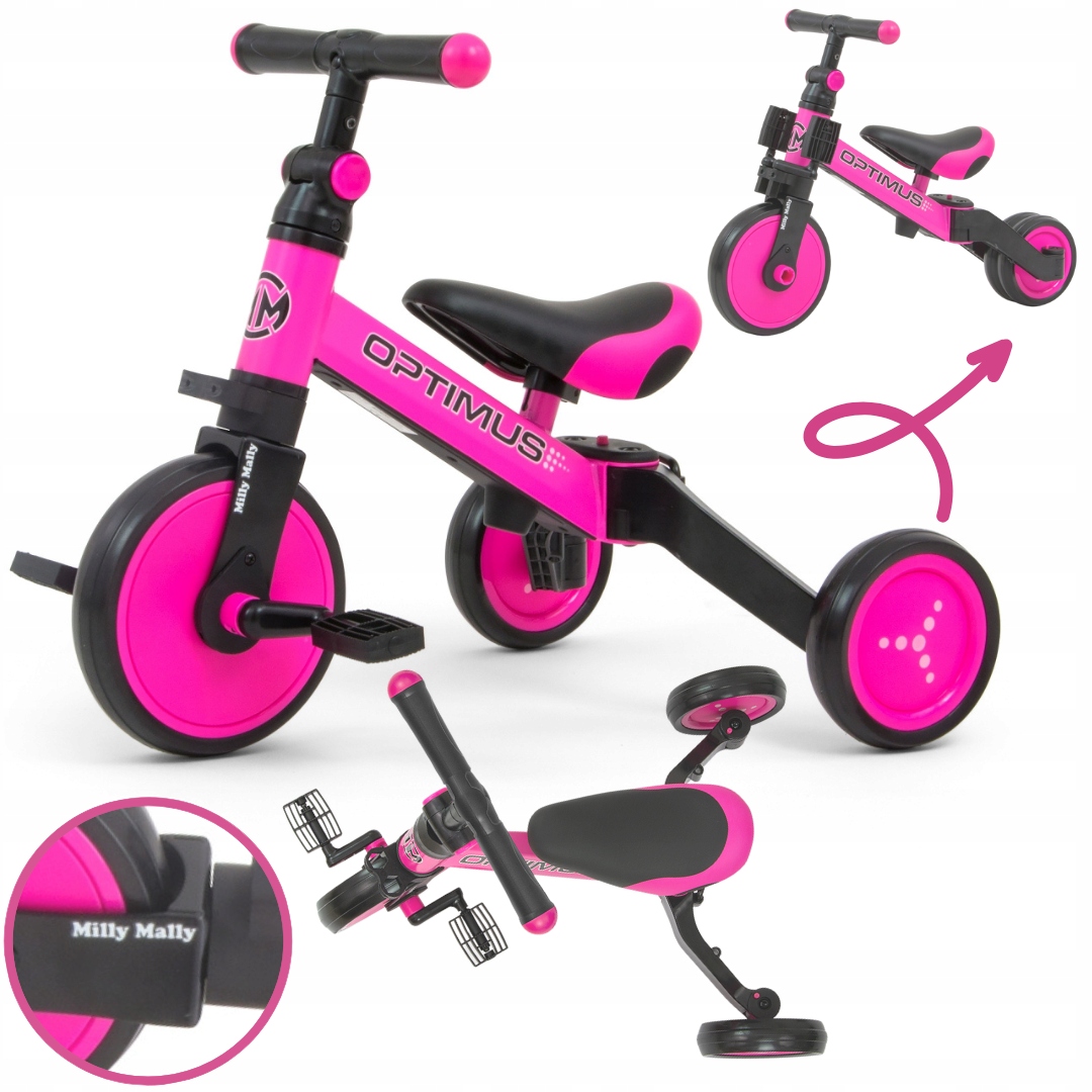 Rowerek trójkołowy biegowy dla dzieci 3w1 Optimus Różowy Milly Mally