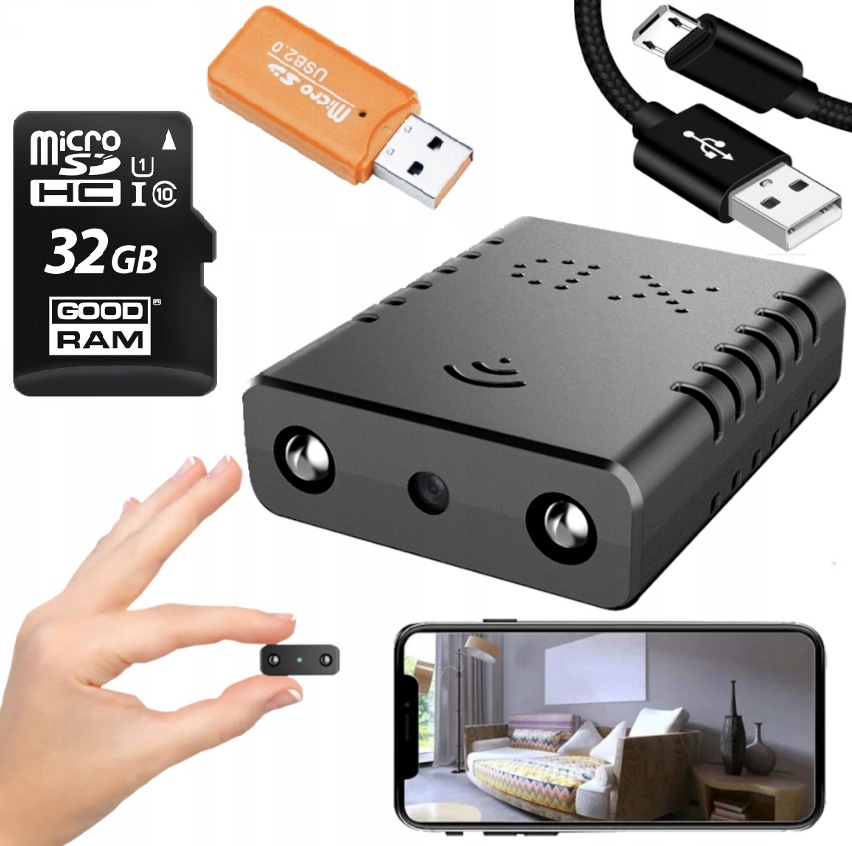 

Mini Kamera Szpiegowska Wifi Detekcja Karta Sd 32G