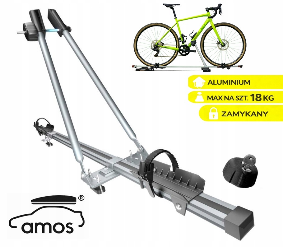 КРЕПЛЕНИЕ ДЛЯ ВЕЛОСИПЕДА НА КРЫШУ, КРЕПЛЕНИЕ ДЛЯ ВЕЛОСИПЕДА AMOS, АЛЮМИНИЕВЫЙ ЗАПИРАЕМЫЙ