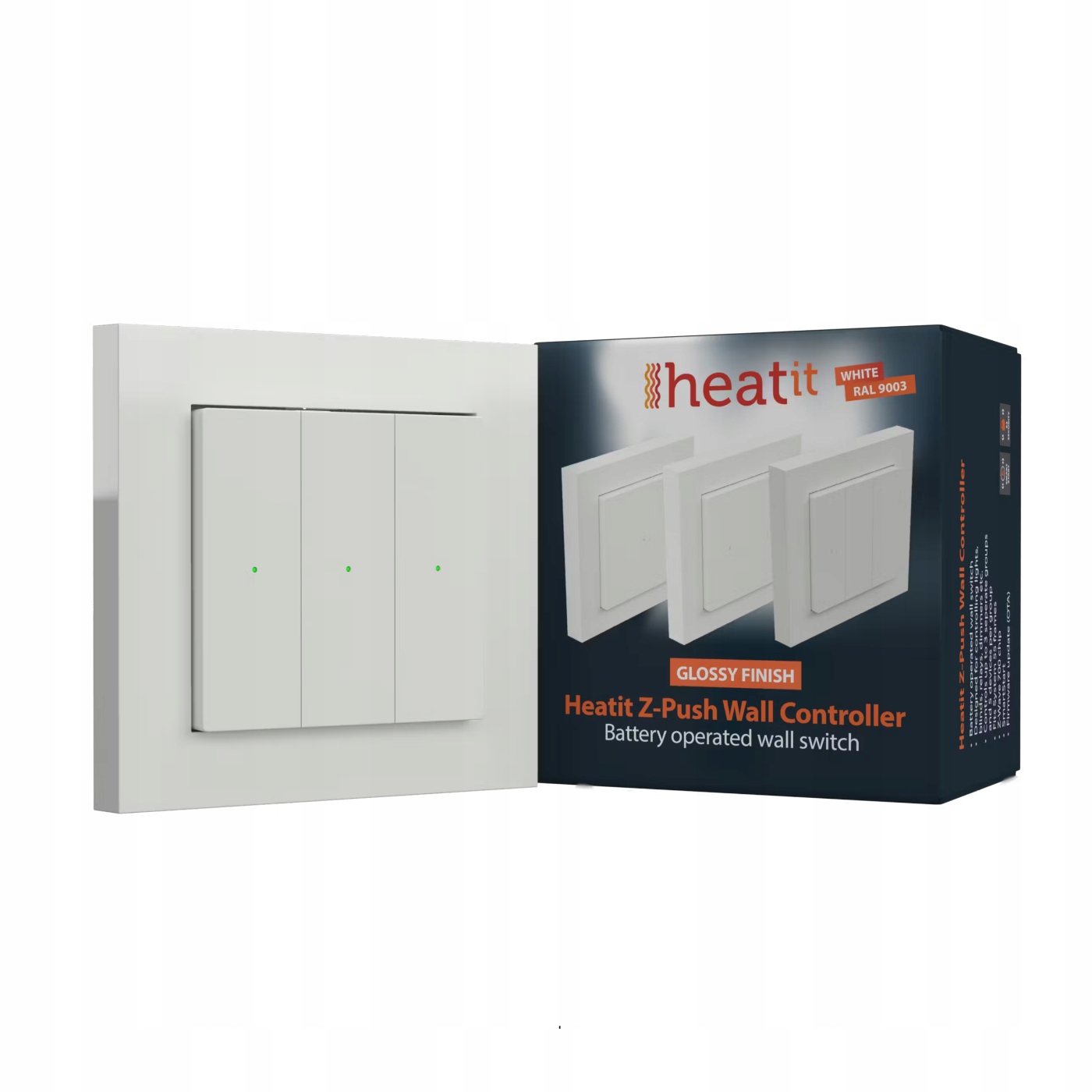 Bezdrôtový spínač Pilot Z-Wave Heatit Z-push System 55 Biela Batéria