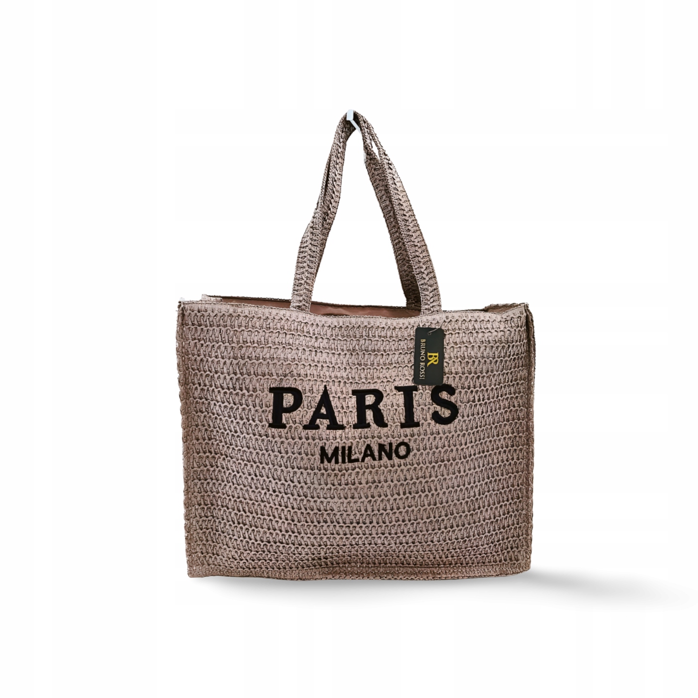 Bruno Rossi velká nákupní taška s výšivkou, košík, hnědá barva