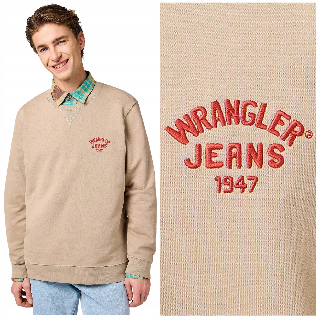 Wrangler Small Logo Crew Timberwolf bavlněná mikina s malým logem Regular S