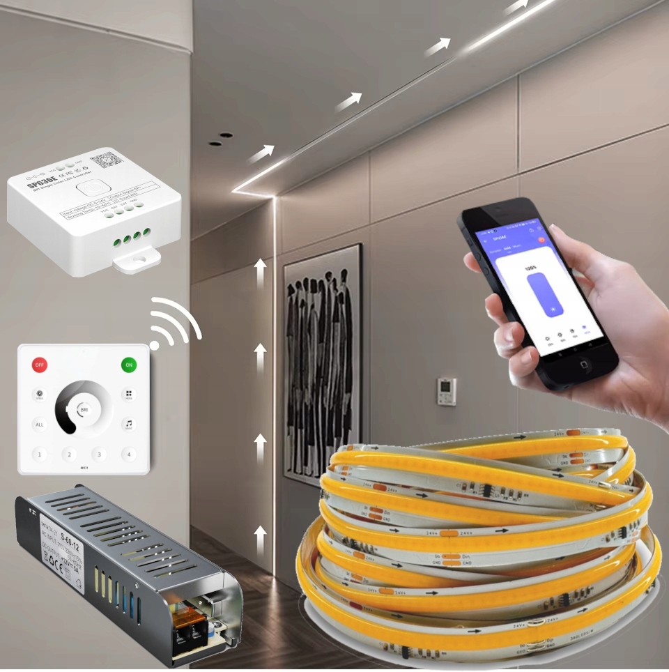 Sada Led Pásek Cob Digitální 5 M Neutrální 24V Tekoucí Ovladač Napájecí Adaptér