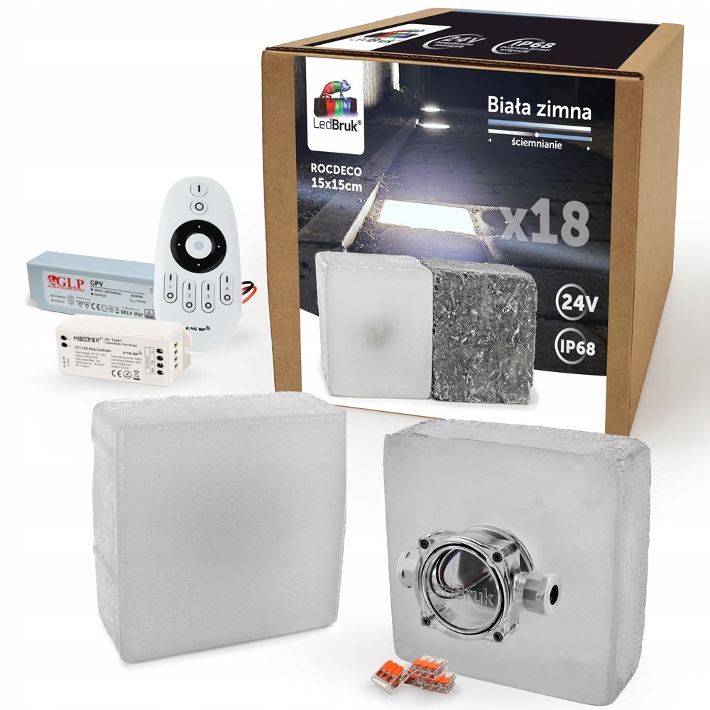 18x Kostka Brukowa LED 24V 15x15cm BZ 5300K IP68