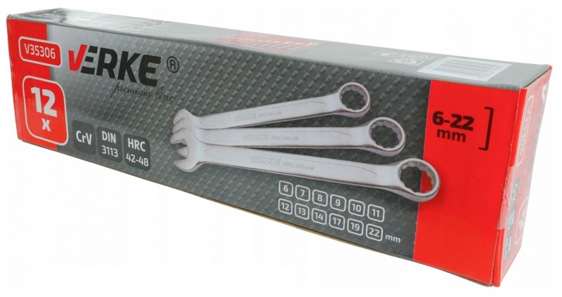 KLUCZE PŁASKIE PŁASKO-OCZKOWE 12 SZT ZESTAW VERKE Liczba elementów w zestawie 12