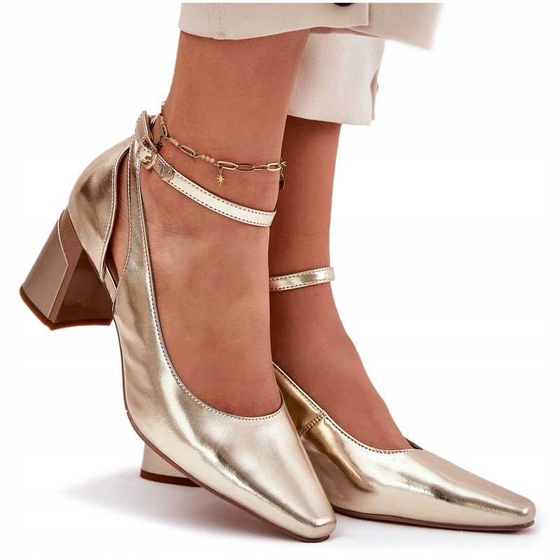 Lodičky Přírodní Kůže Podpatek Sloupek Maciejka K6816-25 Zlaté 36