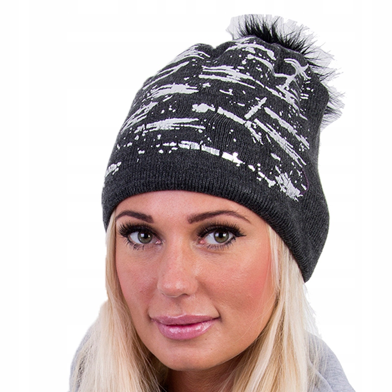 

C127 Damska Czapka Beanie Pompon Grafit
