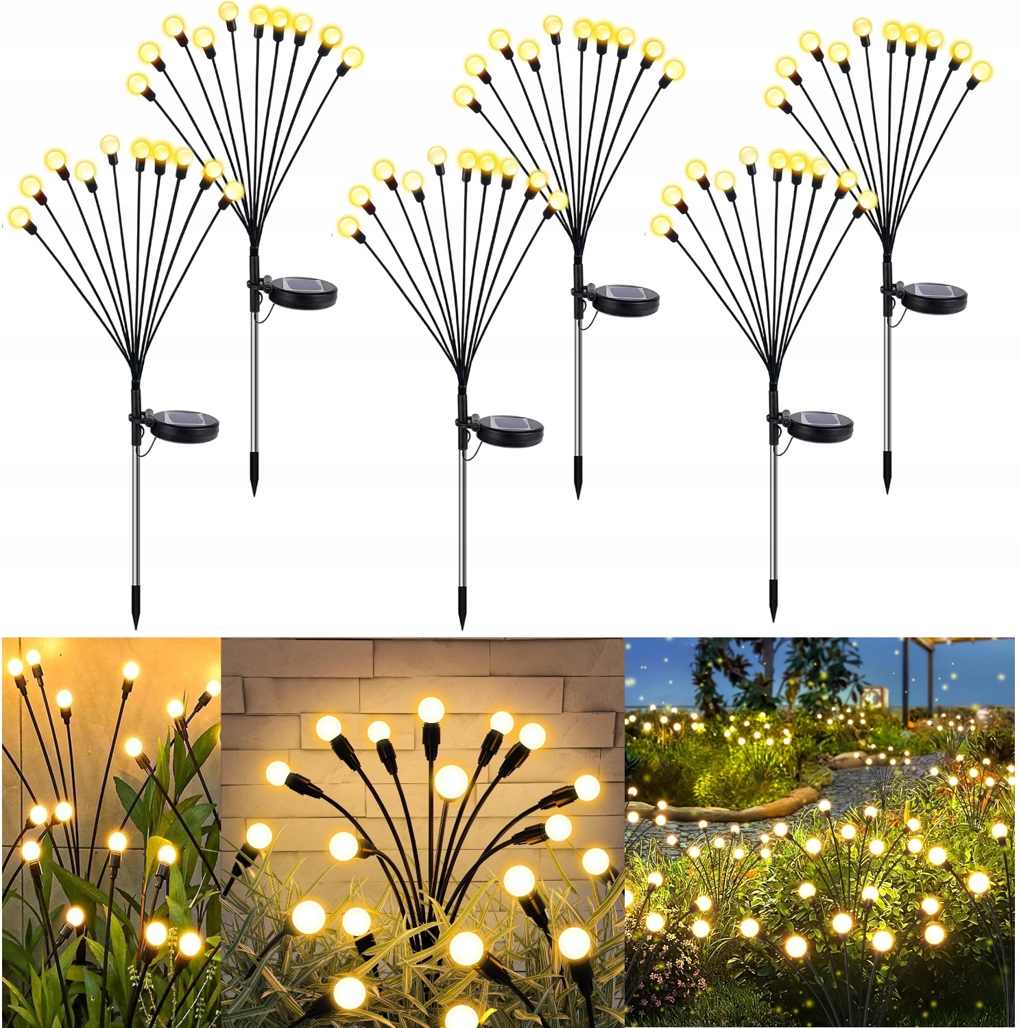 6 x Lampa Solarna Kulki 10 Led Wbijana Lampki 65CM Czujnik Kuleczki Ozdobne