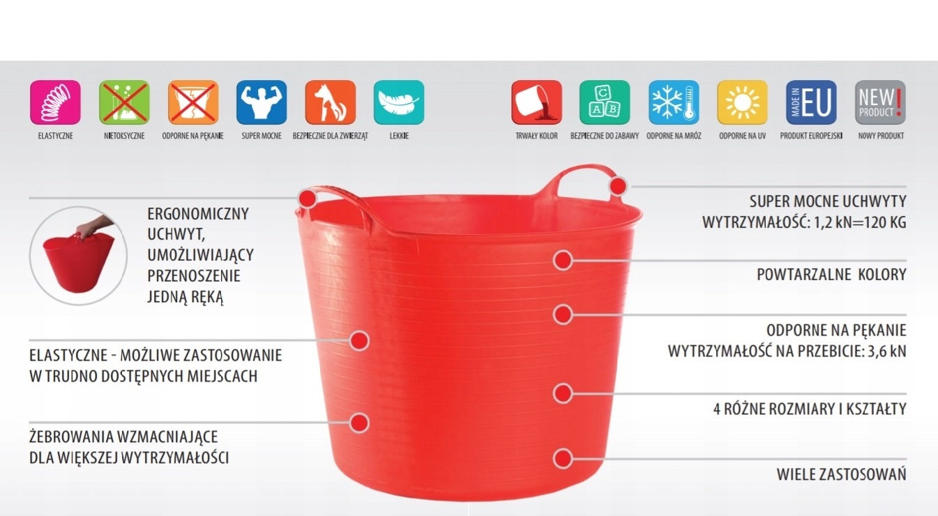 POJEMNIK WIADRO KOSZ ELASTYCZNY FLEXI 14L FUKSJA Wysokość produktu 23 cm