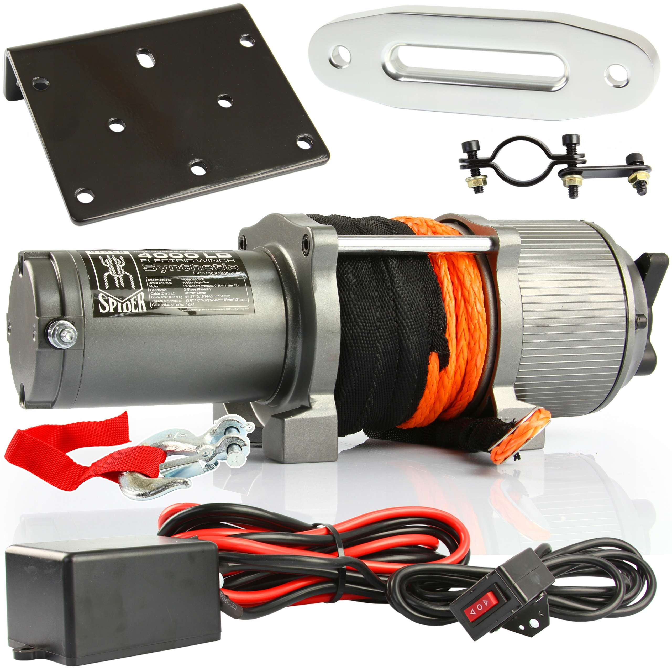 ЛЕБІДКА ДЛЯ КВАДРОЦИКЛА 12V СИНТЕТИЧНИЙ ТРОС 4000LBS