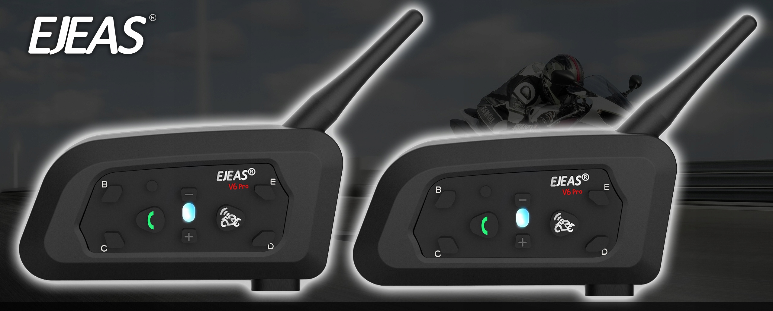 2x INTERKOM MOTOCYKLOWY EJEAS V6 PRO USB-C 2024 Bluetooth 5.1 na kask Montaż bazy na zaczep