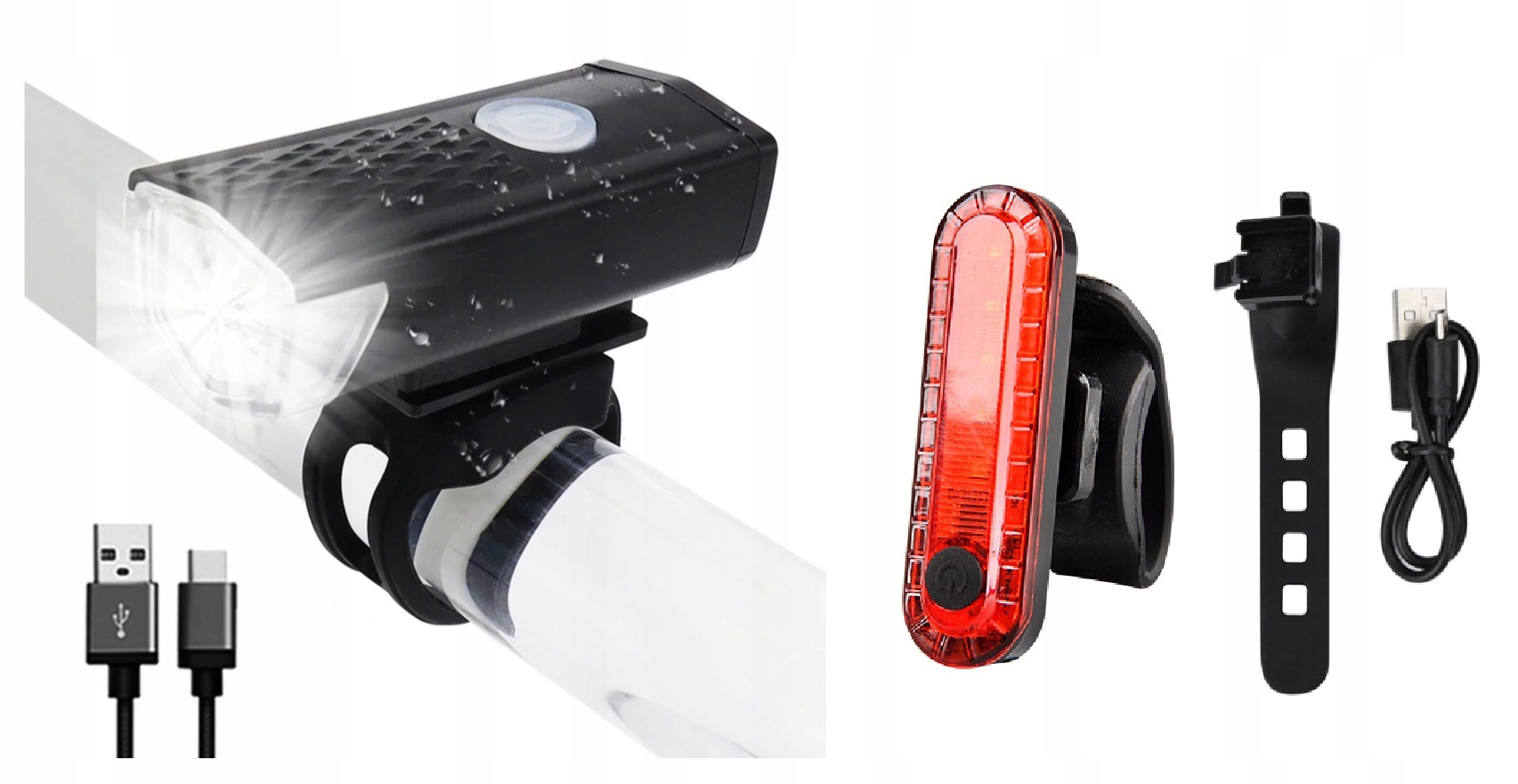 LAMPKA ROWEROWA LED PRZÓD TYŁ ZESTAW DO ROWERU USB Oświetlenie akumulator Model LAMPKA ROWEROWA LED Zestaw Tył Przód USB