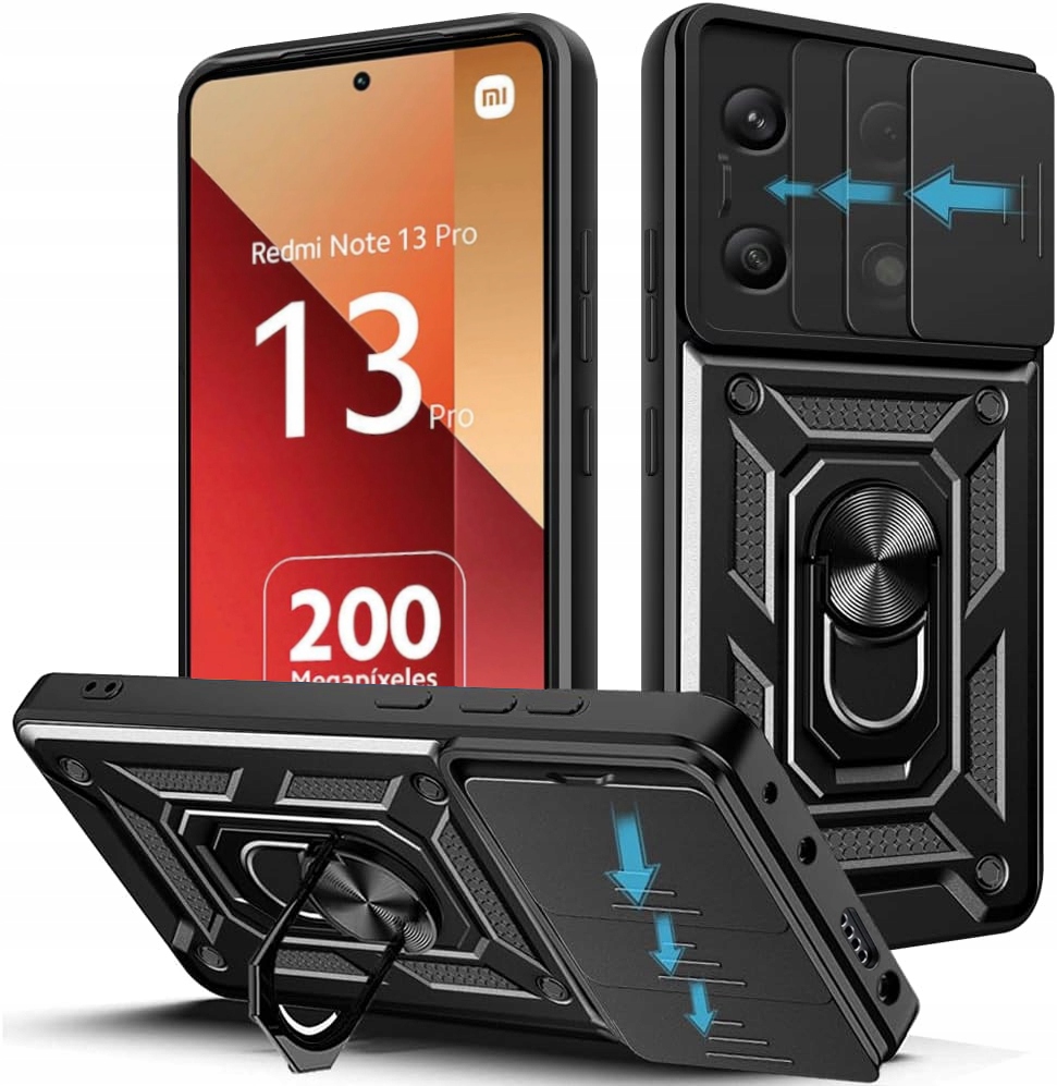Etui PANCERNE do Xiaomi Redmi Note 13 PRO 4G + SZKŁO RING 360° SLIDE CASE Dedykowany model Xiaomi Redmi Note 13 PRO 4G