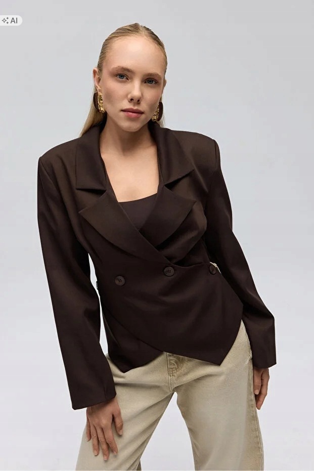 Elegantní Hnědý Námořnický Sako Z Hladké Tkaniny M/L 5IA