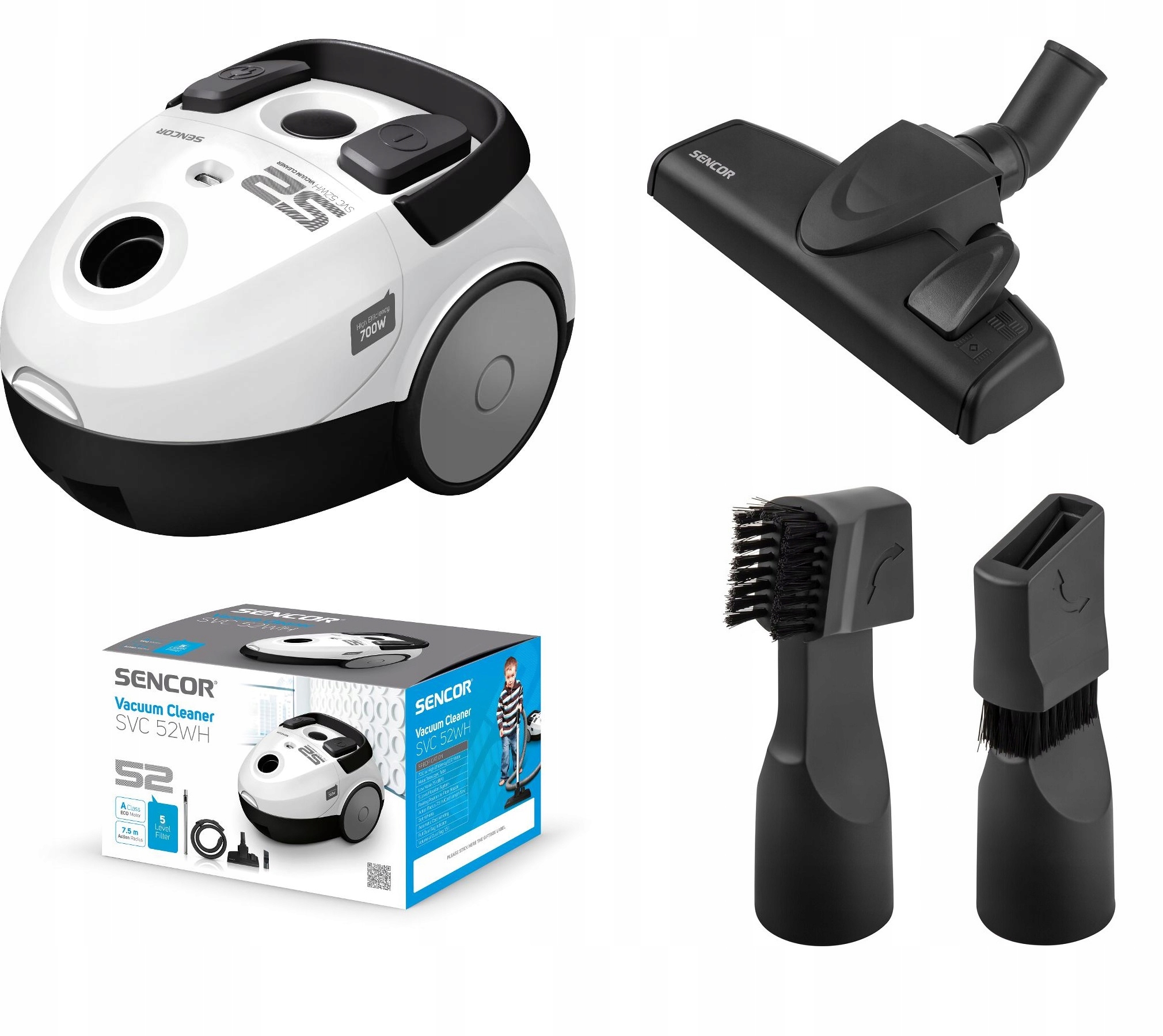 Odkurzacz workowy Sencor Svc 52WH-EUE3 700W Antyalergiczny cichy