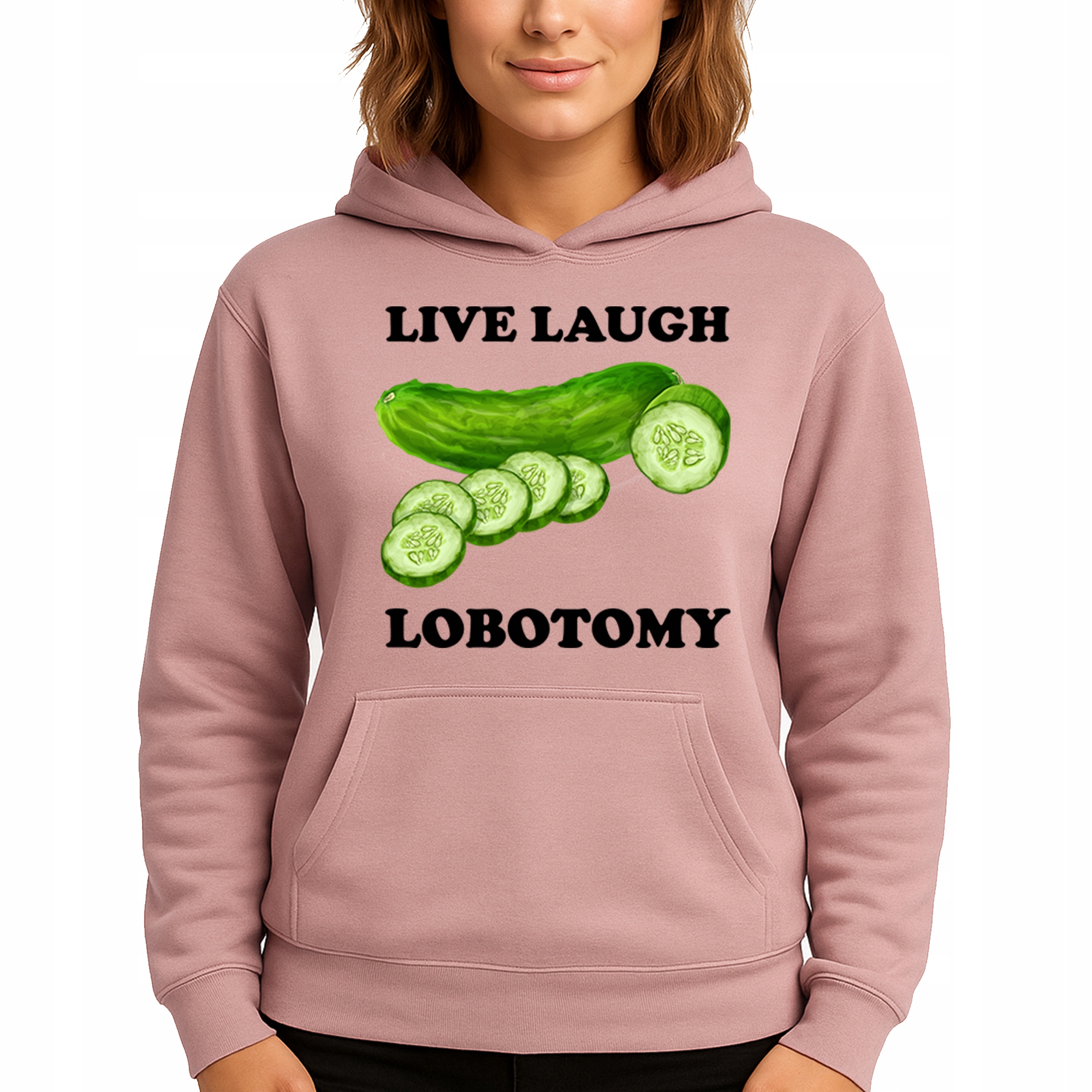 Mikina Růžová Hoodie S Kapucí jako Dárek Live Laugh Lobotomy S