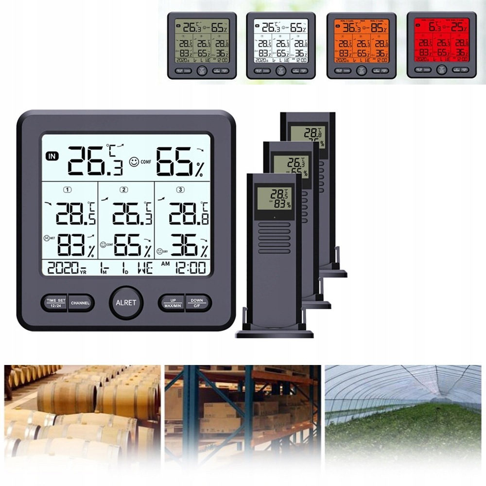 Černá LCD meteorologická stanice Pokojový teploměr Hodiny Vnitřní meteorologická stanice