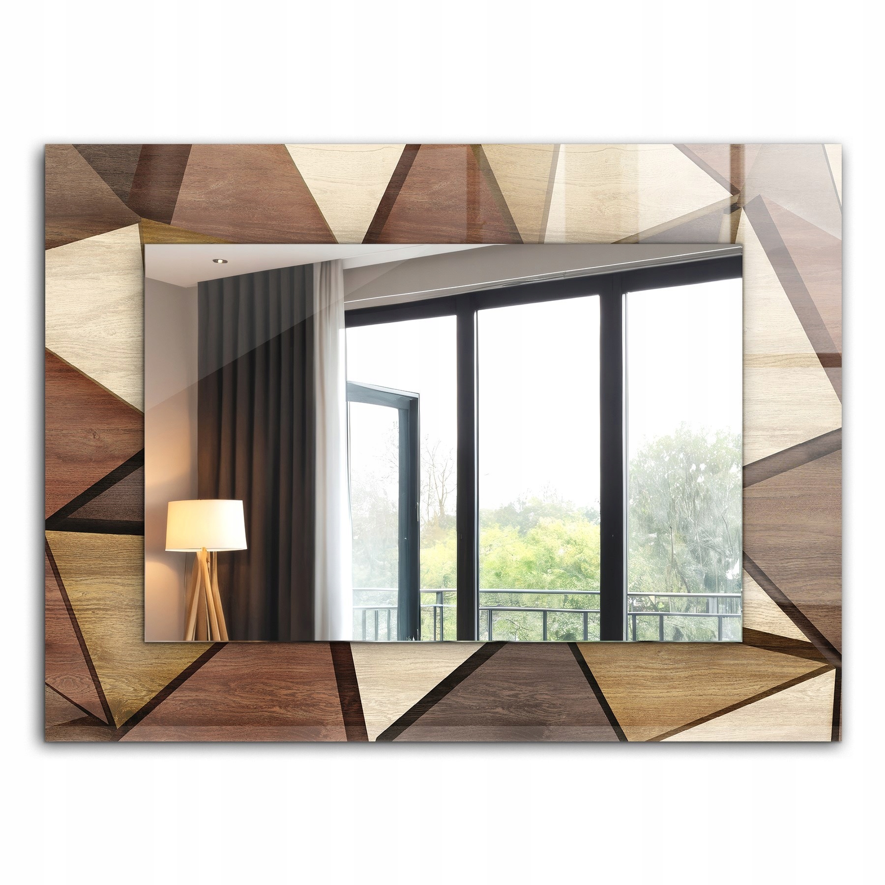 Moderné zrkadlo s krásnou potlačou Drevené geometrické vzory 80x60 cm