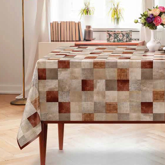 OBRUS GRUBA CERATA NA WŁÓKNINIE KRATKA BRĄZ 120x140