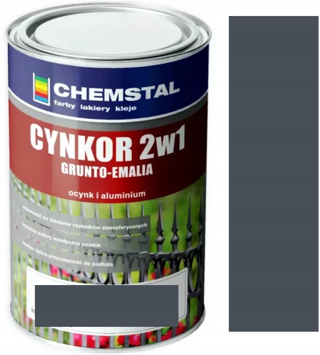Chemstal Cynkor 2W1 Grunto Emalia Na Stal Ocynk Aluminium 7016 Antracyt 10L