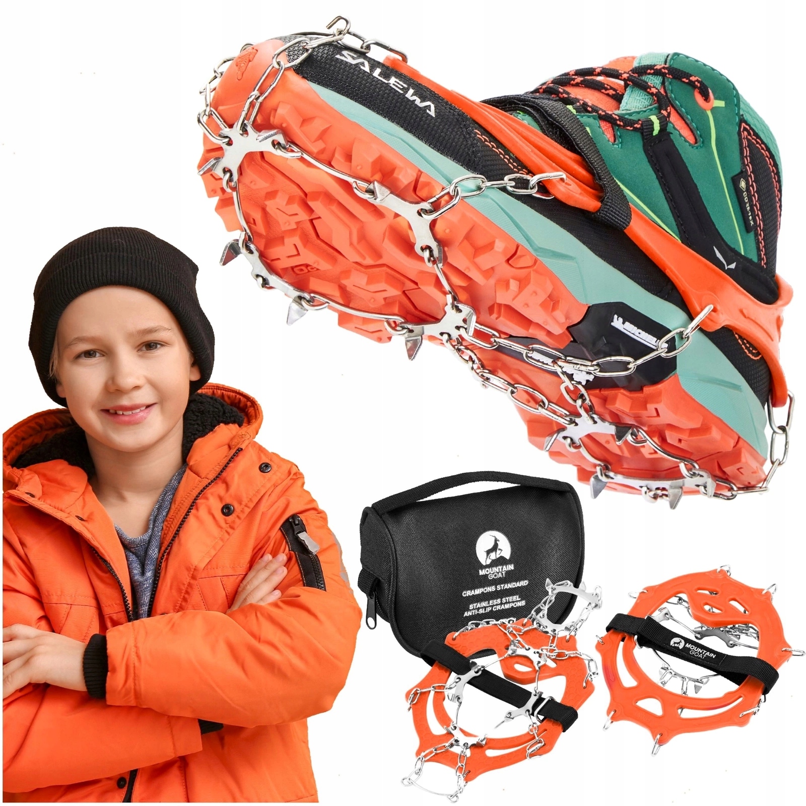 RACZKI NA BUTY ANTYPOŚLIZGOWE TURYSTYCZNE TREKKINGOWE Z KOLCAMI DZIECIĘCE M