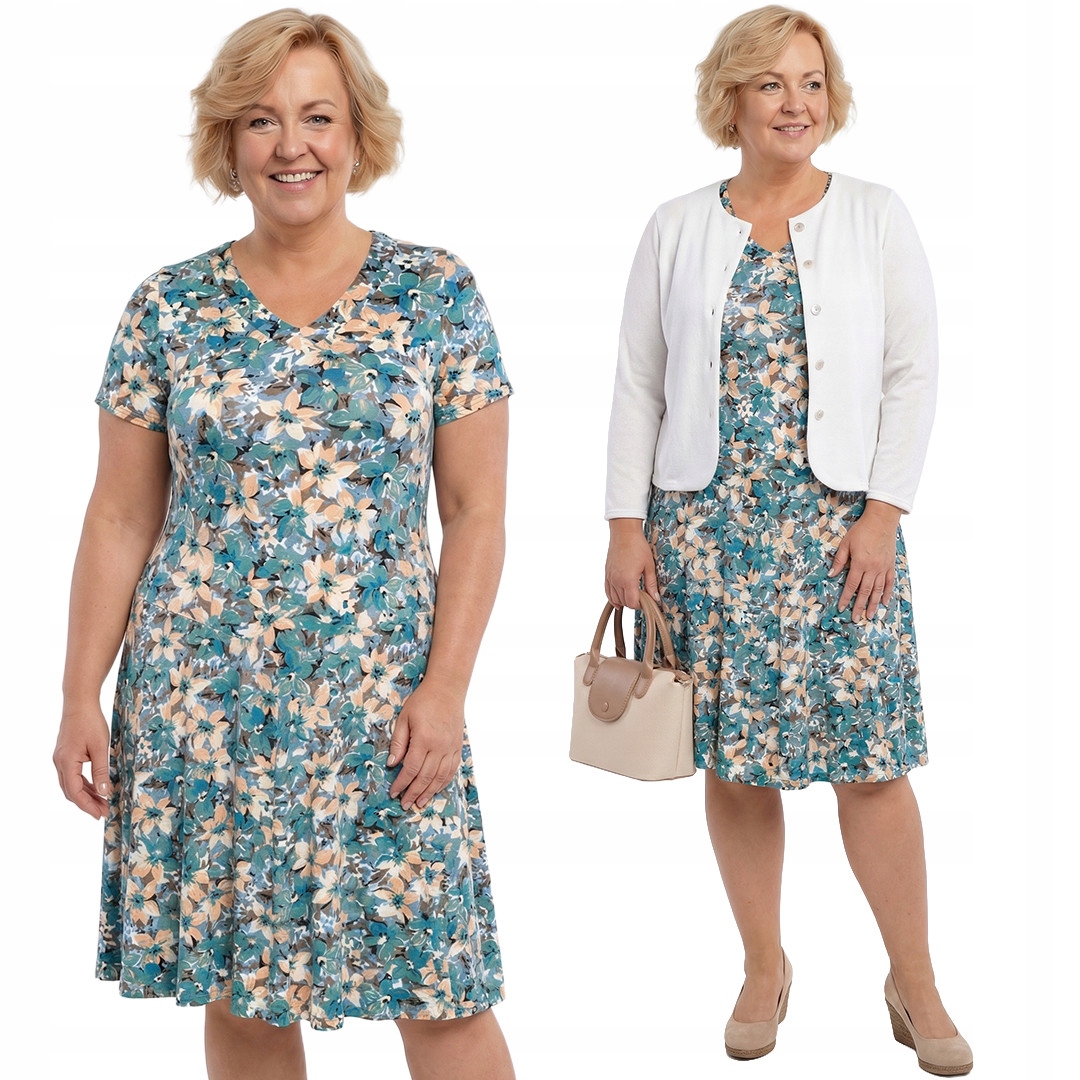 Sukienka zielona w kwiaty plus size rozmiar 50