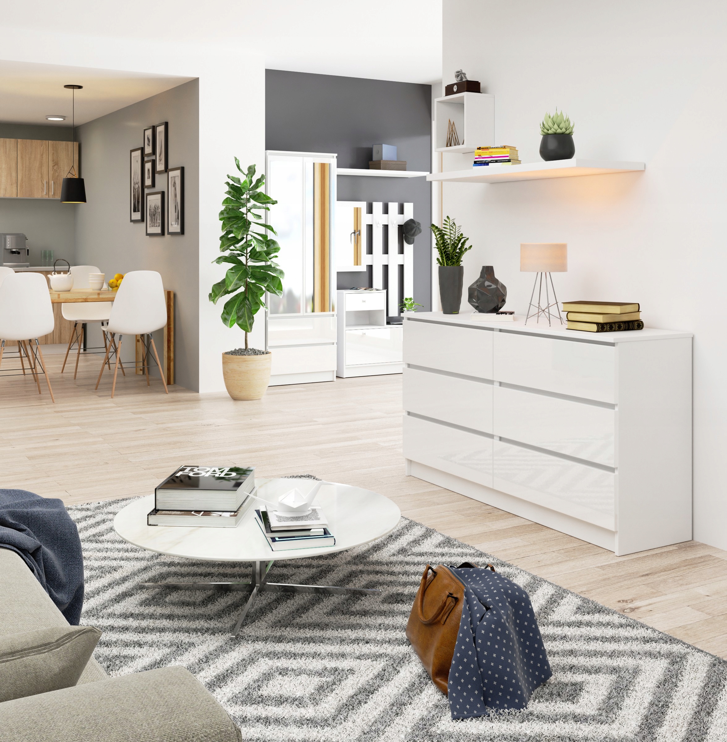 KOMODA SZAFKA BIAŁA POŁYSK Z SZUFLADAMI MEBLE 140 Kolor frontów biały