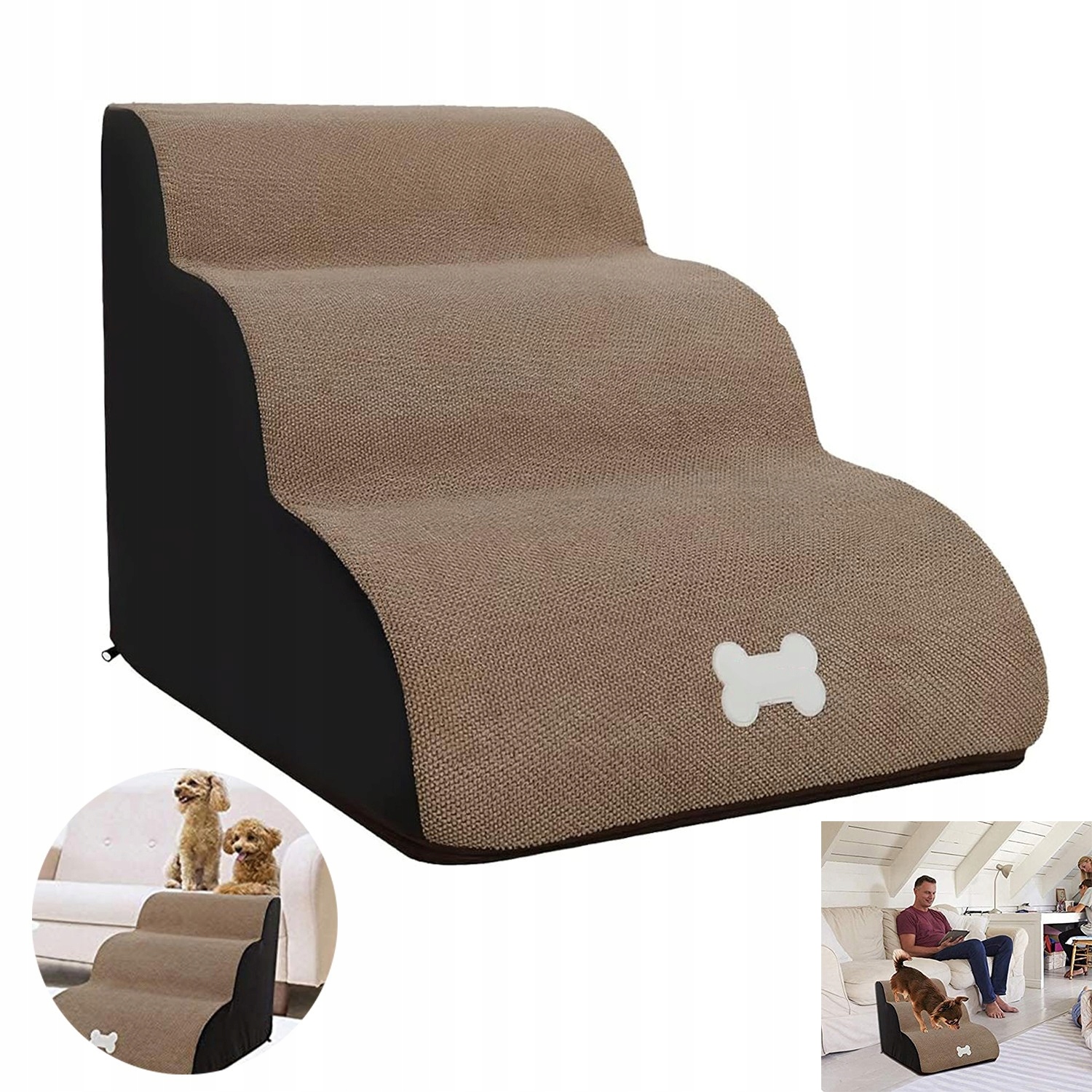 Schůdky pro psy a kočky, 3 stupně pro snadný vstup, šířka 40 cm, stabilní a šetrná rampa