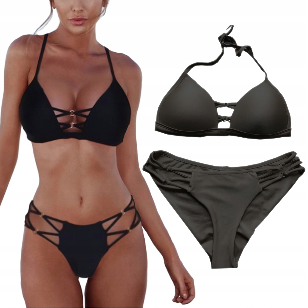 STRÓJ KĄPIELOWY DWUCZĘŚCIOWY BIKINI WYSZCZUPLAJĄCY DAMSKI CZARNY M 38