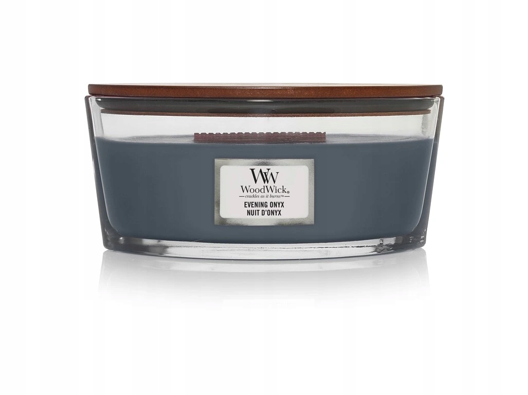 WoodWick vonná svíčka s dřevěným knotem Elipsa Evening Onyx 453,6 g