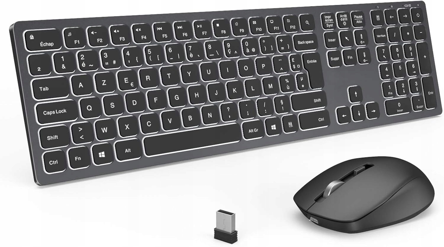 Bezdrátová Usb Klávesnice 2.4 G Tmavě Šedá, Francouzské Azerty Myš