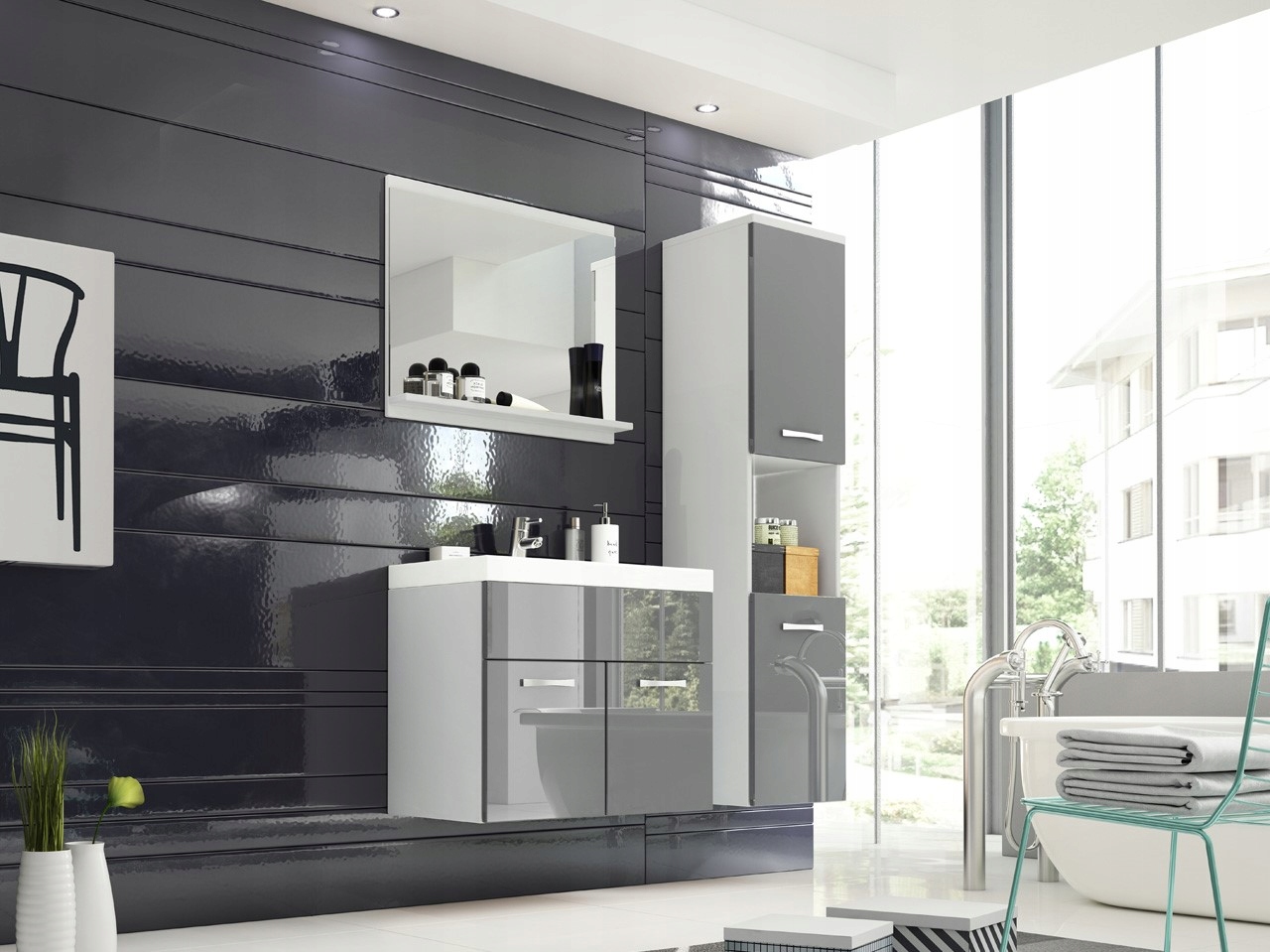 Meble łazienkowe szafka pod umywalkę lustro słupek Kod producenta umywalka zestaw komplet meble wiszące