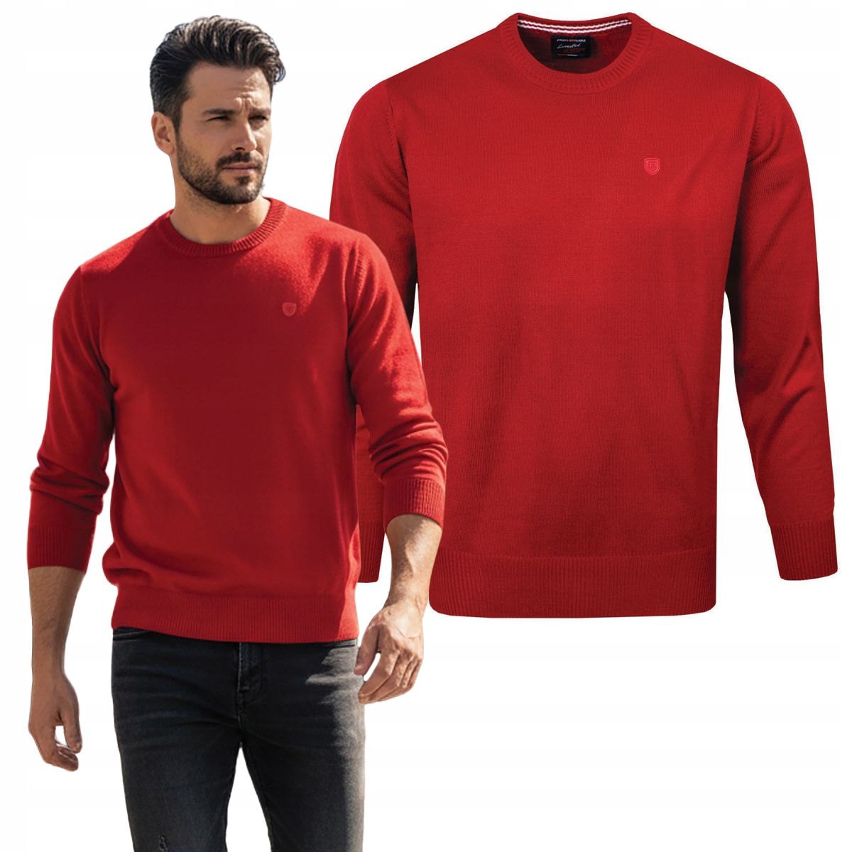 Pánský svetr Klasický Basic Hladký Červený XXL Pako Jeans