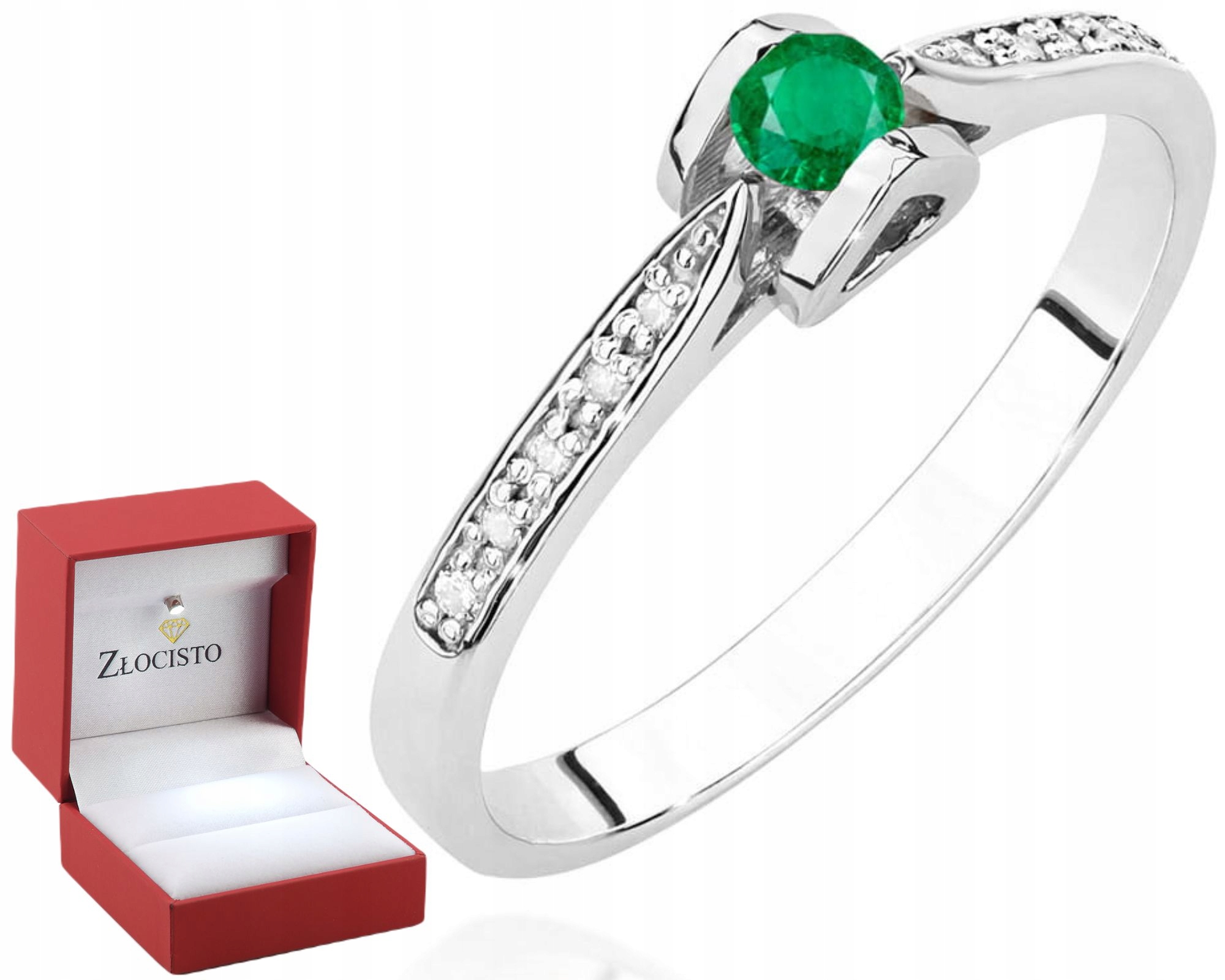 Bílý Zlatý Prstýnek S Brilianty A Smaragdem Gravírování Bonus 585