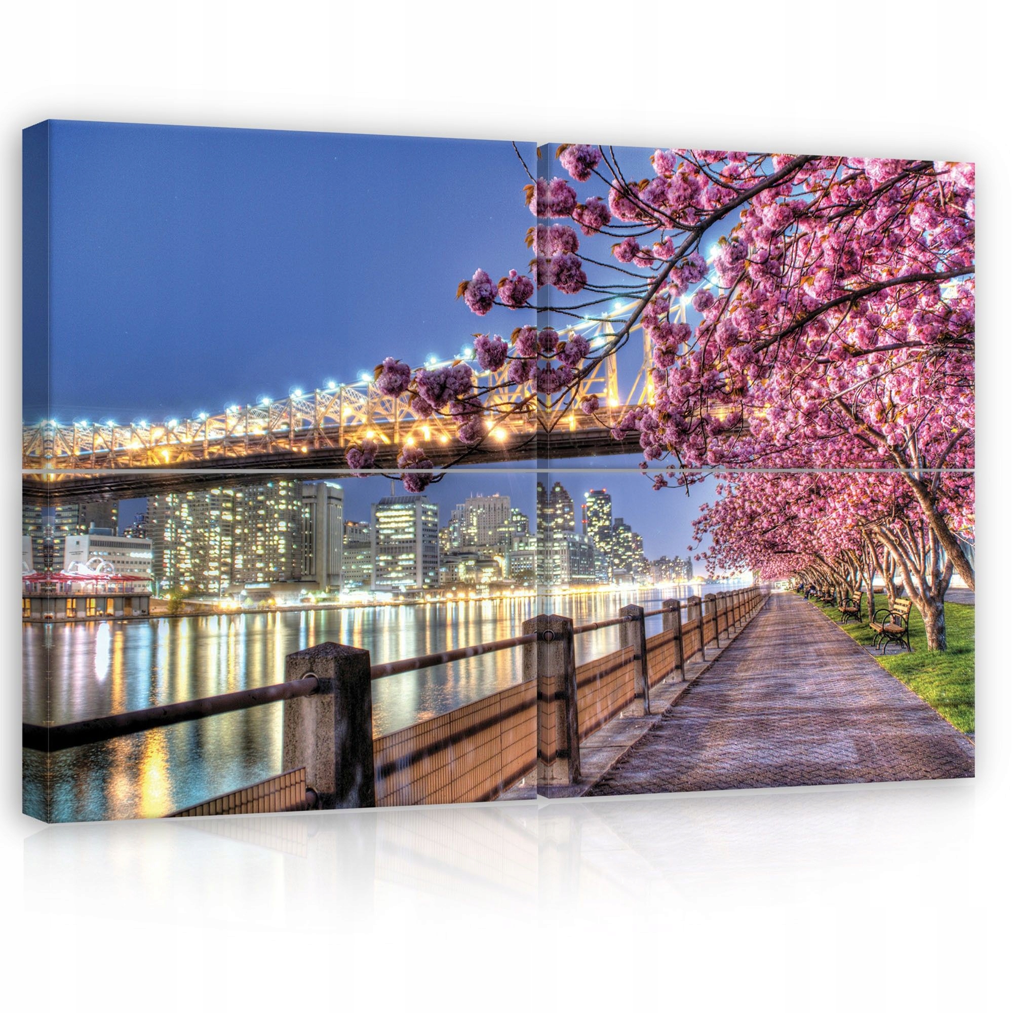 Obraz 120x80 Mesto noc most rieka sakura jar panoráma New York
