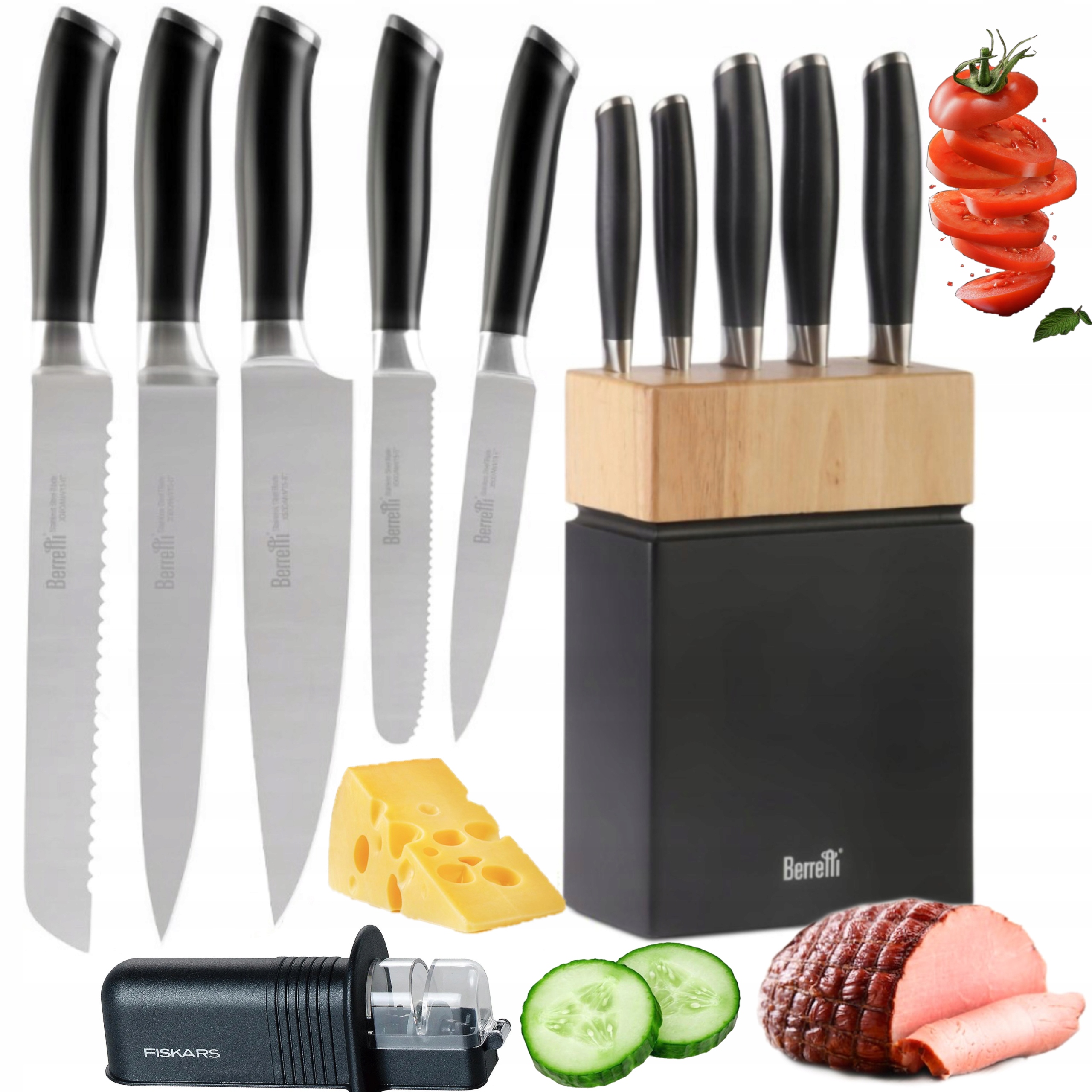 Sada 5 Nožů V Dřevěném Bloku Berretti Nože Ostré Brousek
