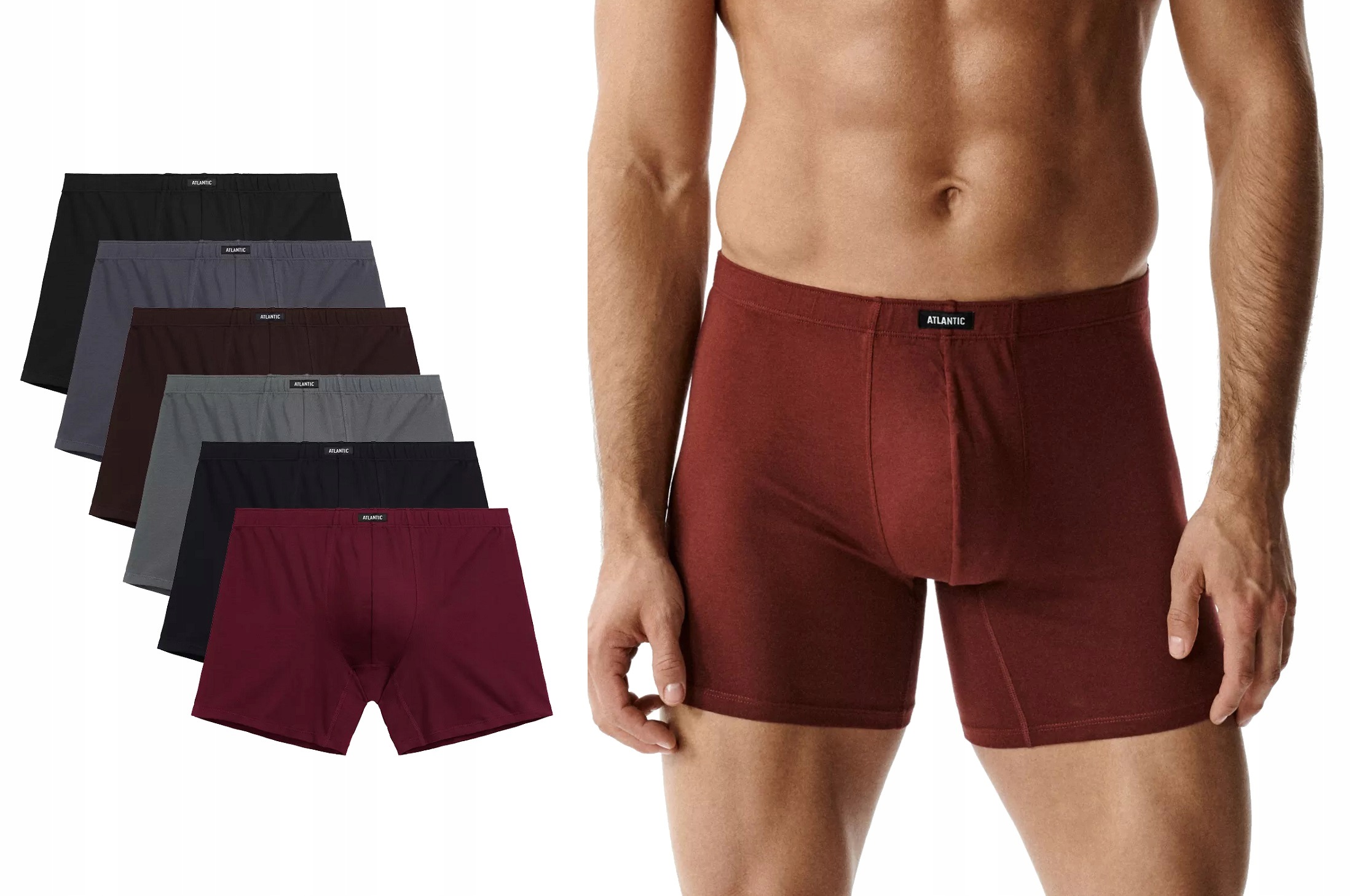 Pánské klasické bavlněné boxerky Atlantic 6SMH-003-BUR/CZA/KHA 6-PACK L