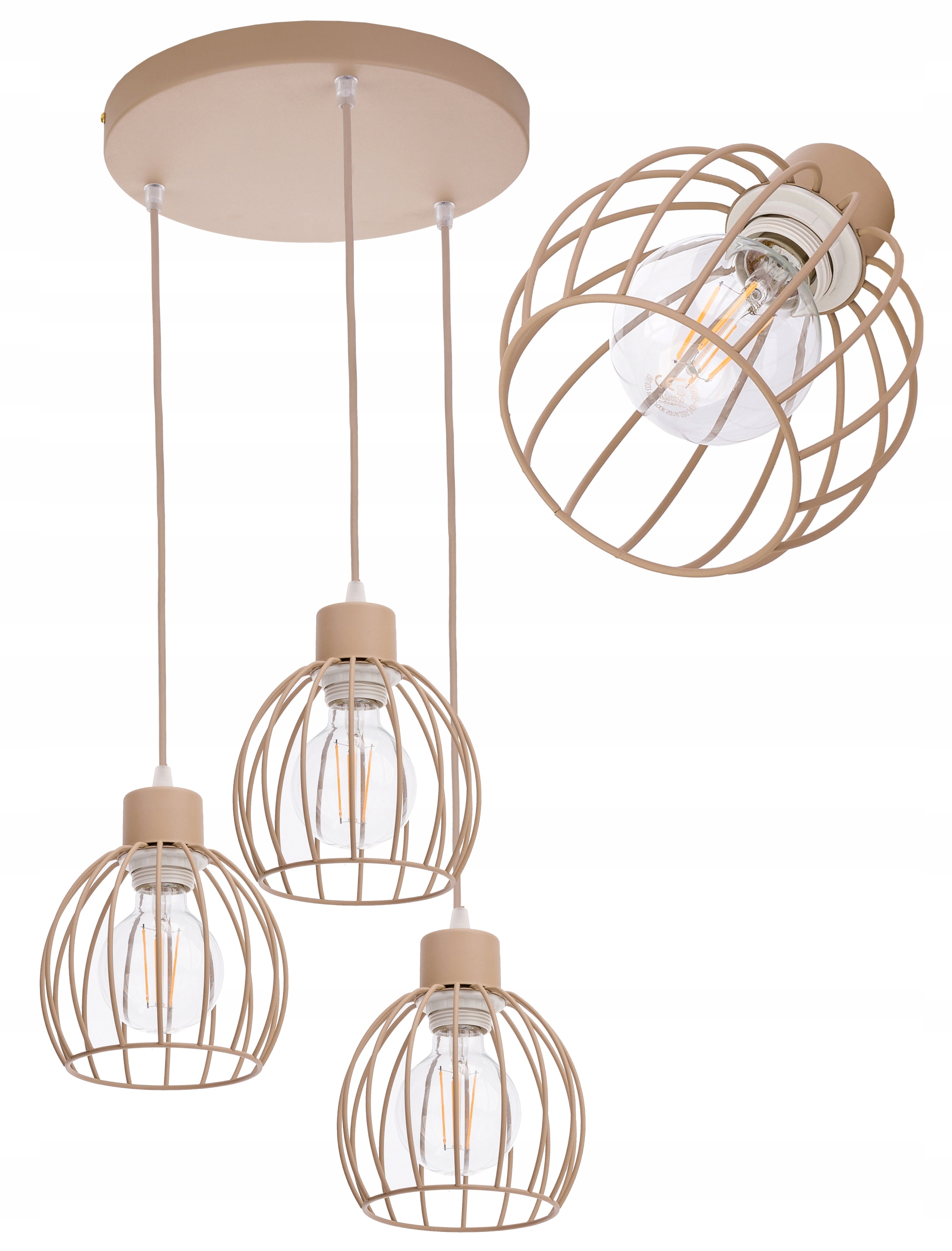 Závěsná Lampa Zwis Stropní Lustr stínidlo Kula na 3x E27 Kašmír béžová ecru