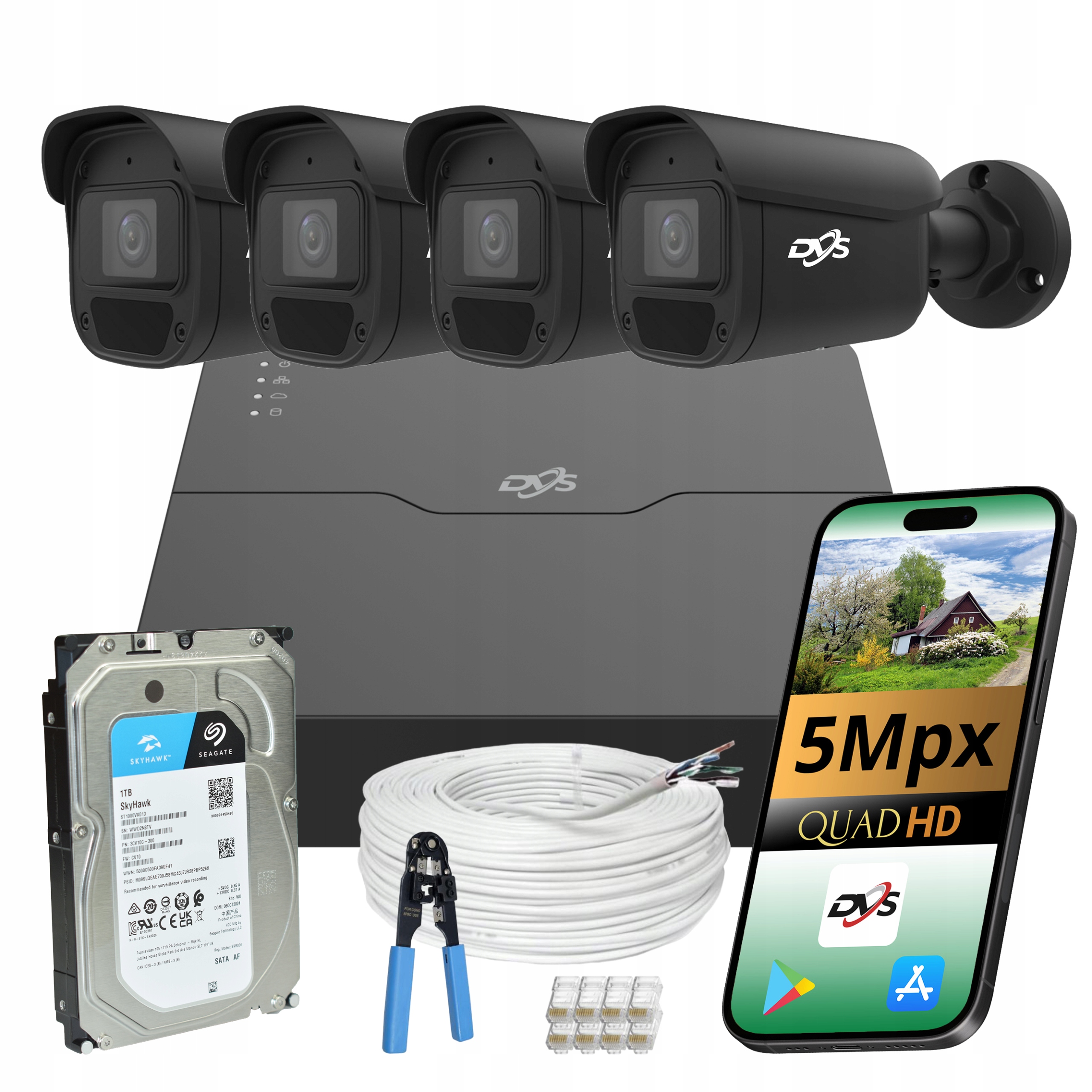 Sada na monitorovanie Ip PoE 4 Kamer 5Mp Externá aplikácia Detekcia do domácnosti