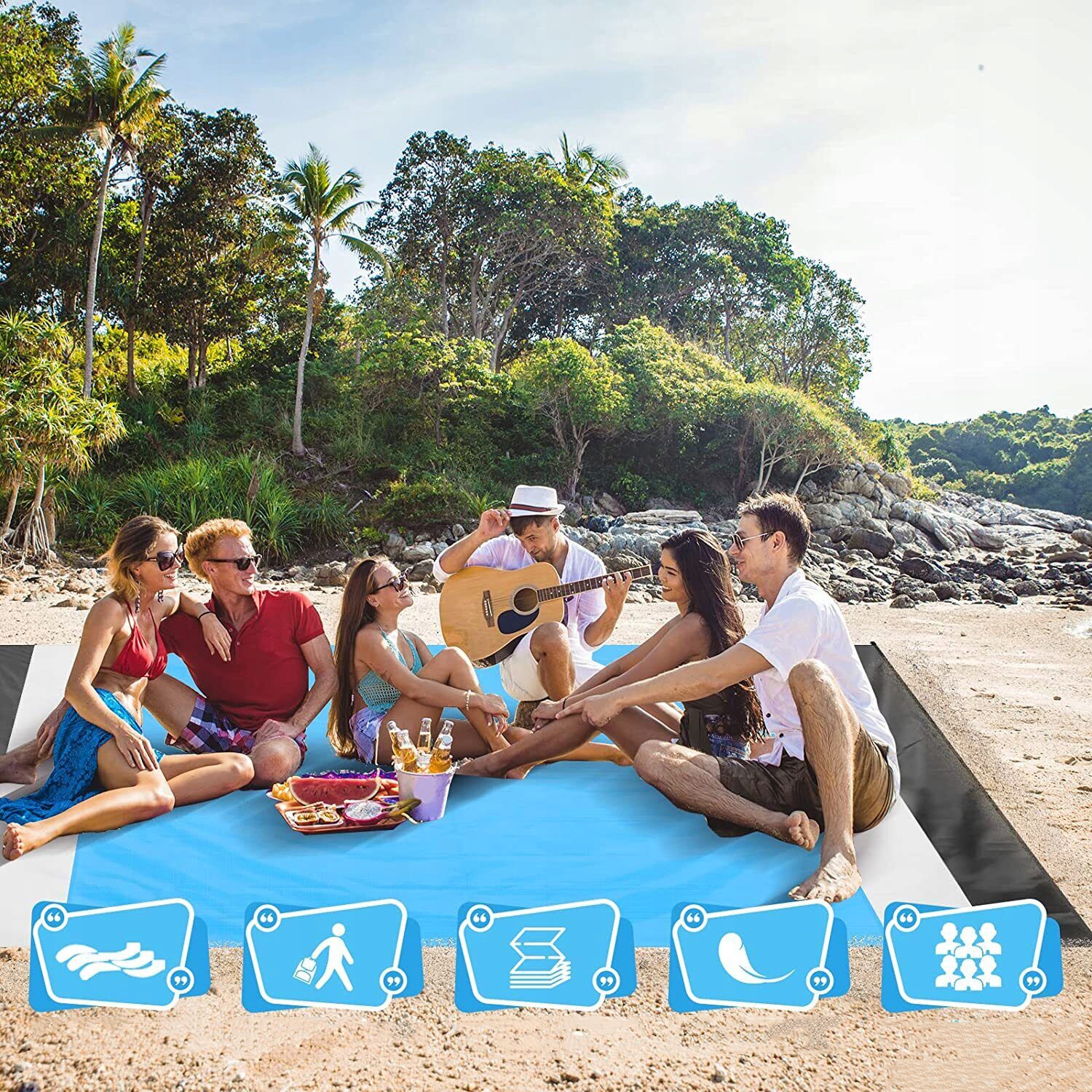 MATA PLAŻOWY, ODPORNY NA PIASEK, DUŻY KOC PIKNIKOWY, DLA 4-7 DOROSŁYCH Waga 350 g