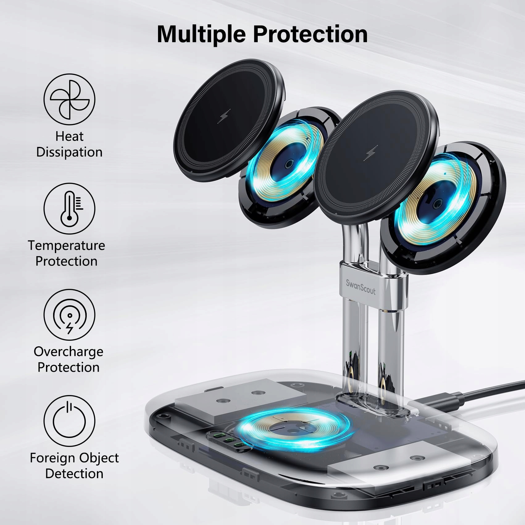 SWANSCOUT Indukcyjna Stacja Ładowania iPhone AirPods MagSafe Podwójna — miniatura 6