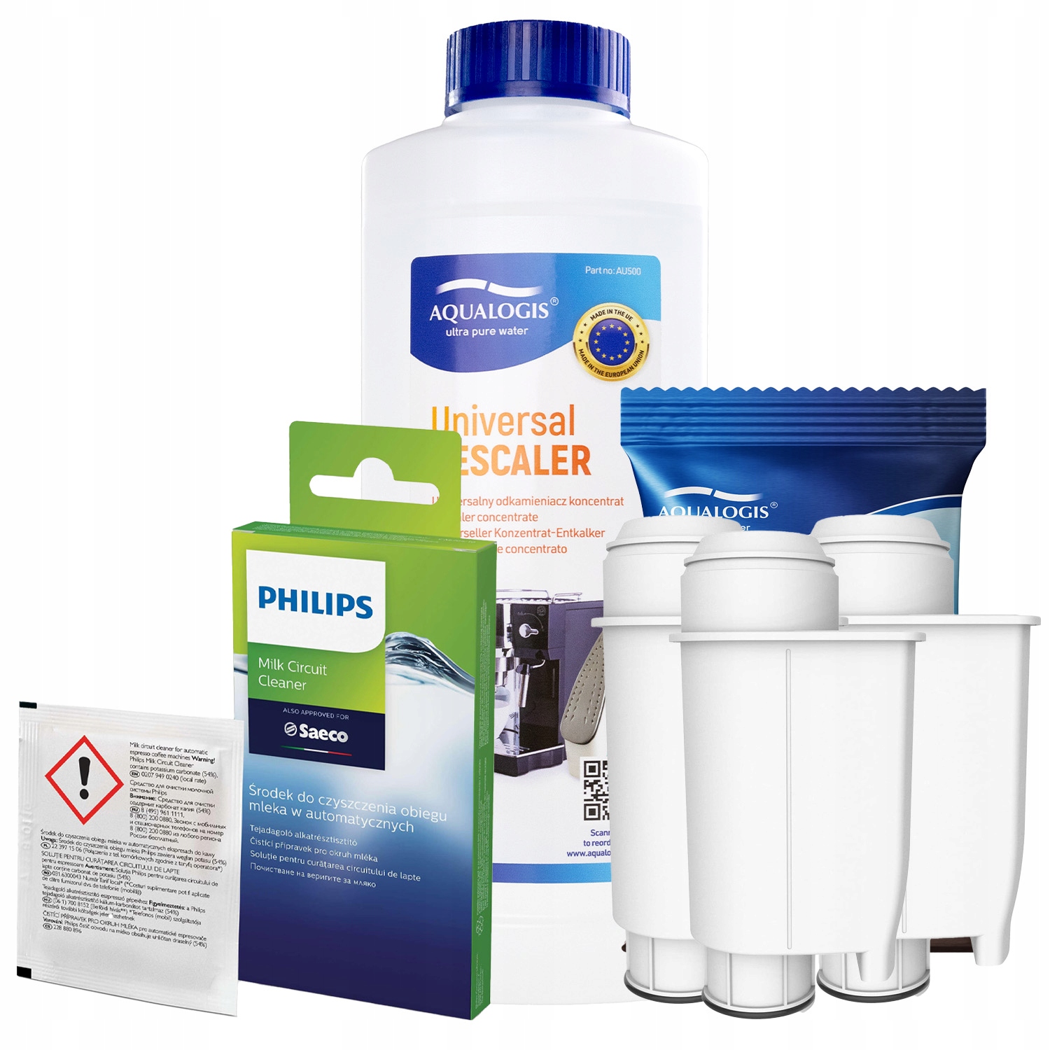 Odvápňovač 500 ml prášek 3 x vodní filtr pro kávovar Saeco AL-Inte+