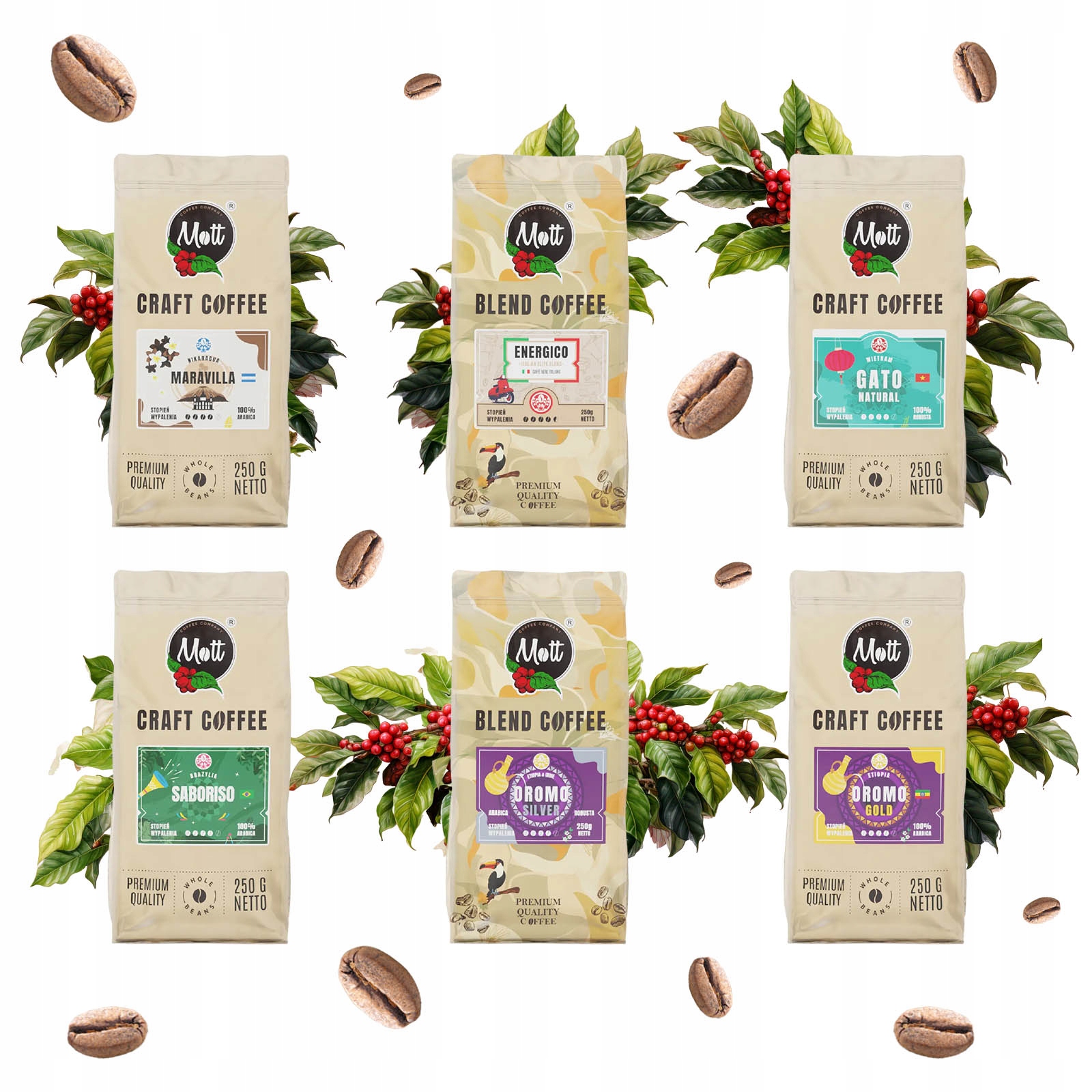 Levně Degustační Sada Zrnkové Kávy 6x250g Arabica Robusta jako Dárek