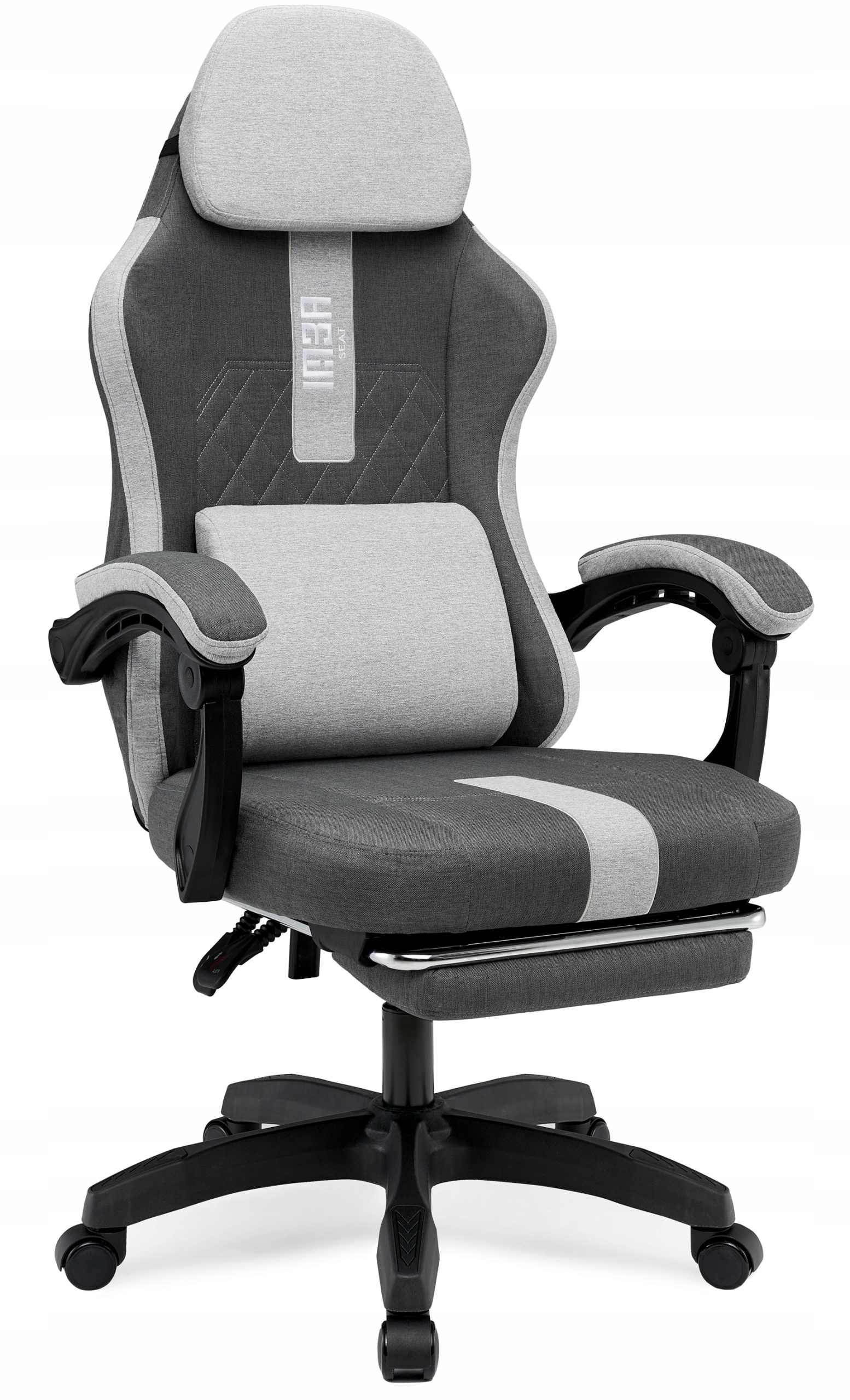 fotel gamingowy biurowy obrotowy szary materiałowy tkanina