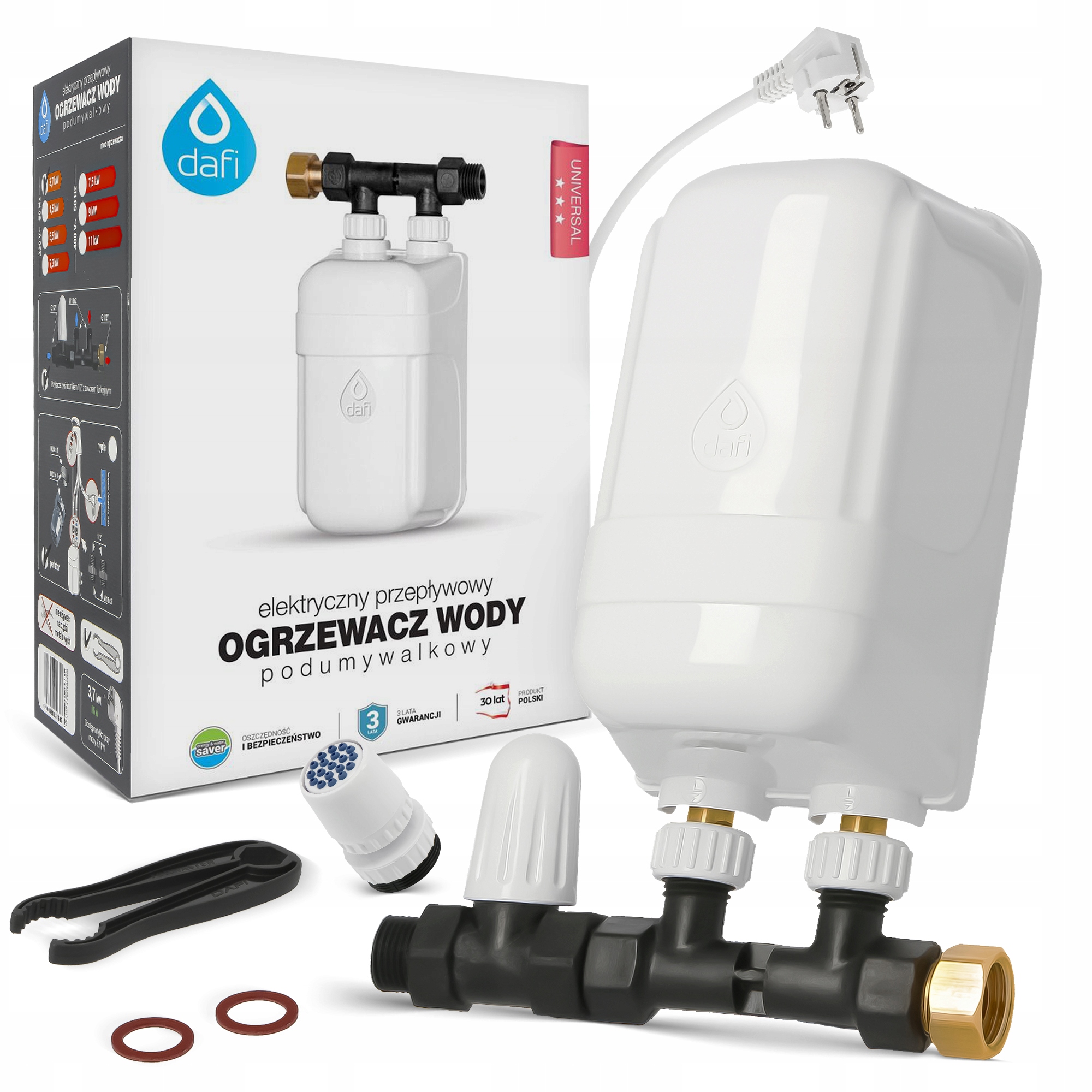 Prietokový ohrievač vody 230 V 3,7 kW Elektrický ohrievač Prípojka 3Q