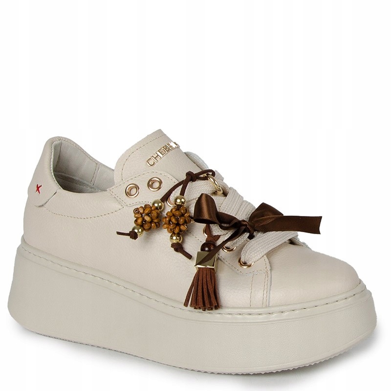 Chebello 4979 Béžové Kožené Tenisky S Ozdobou 36