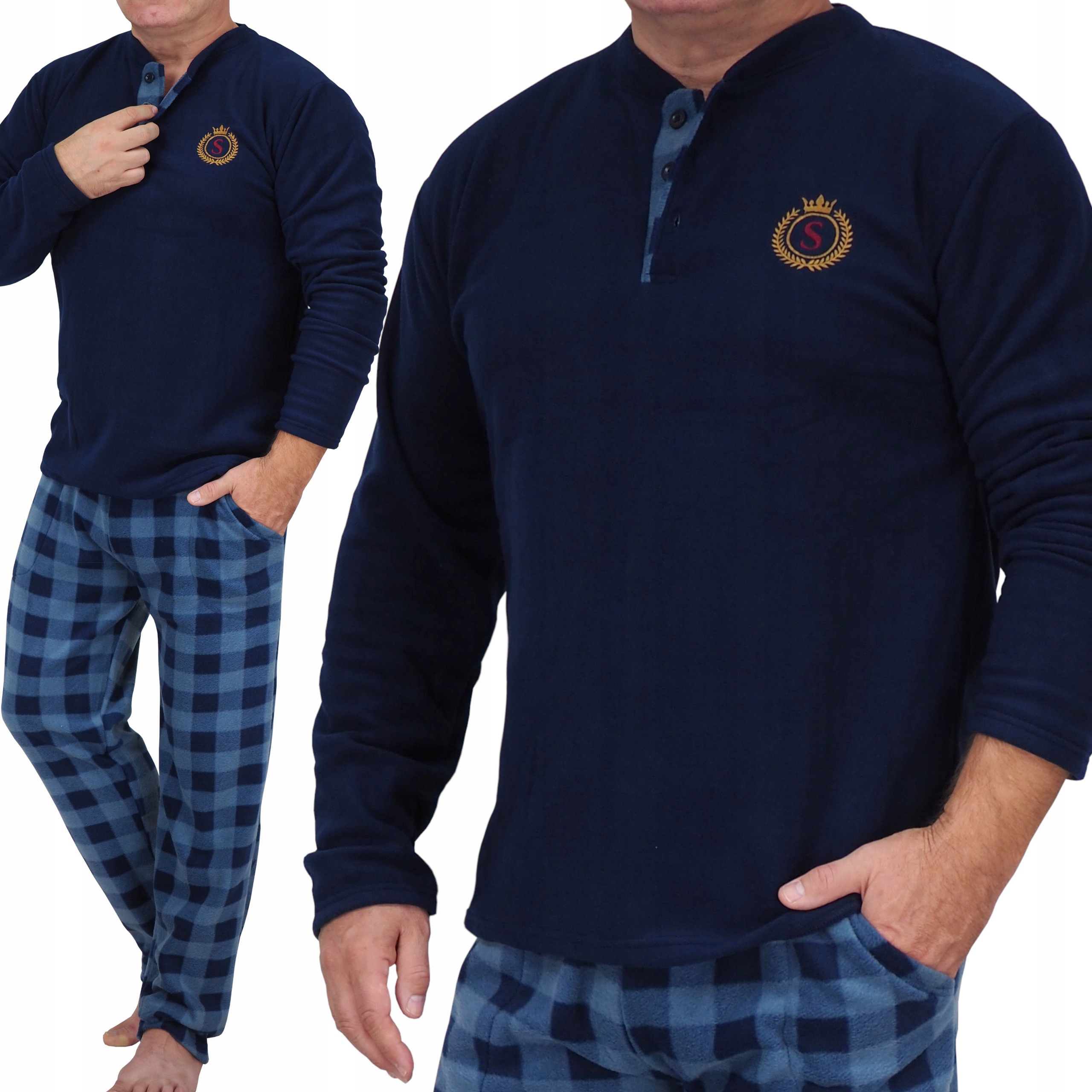 Piżama Męska Polarowa gruba ciepła zimowa homewear z polaru kieszenie XL